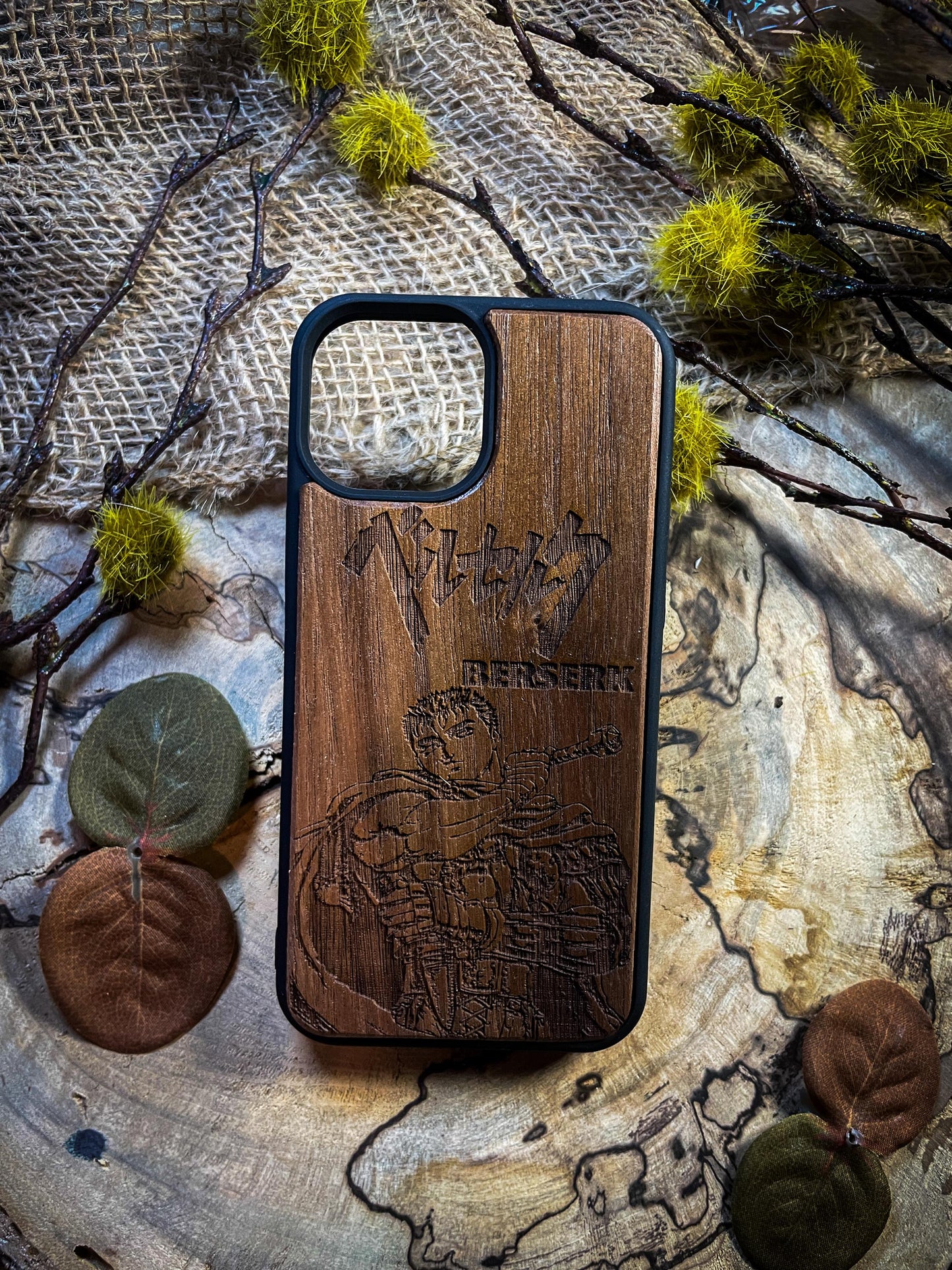 Dark Gothic Red Japanese Anime Demon Logo Wood Phone Case - Skull & Anime Inspired Design