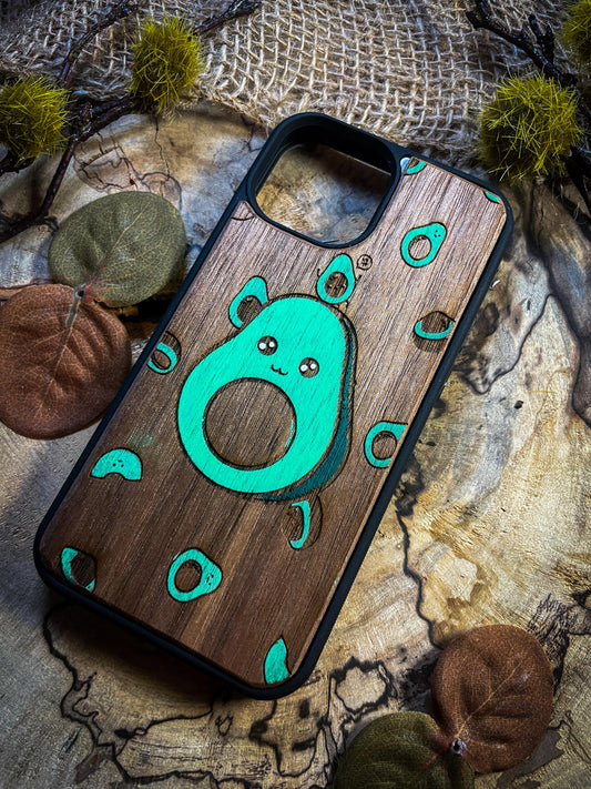 Cute Avocado phone case hand painted Wood Phone Case - Elegant Design for Samsung, iPhone 16, Google Pixel, and More! SHOP APP