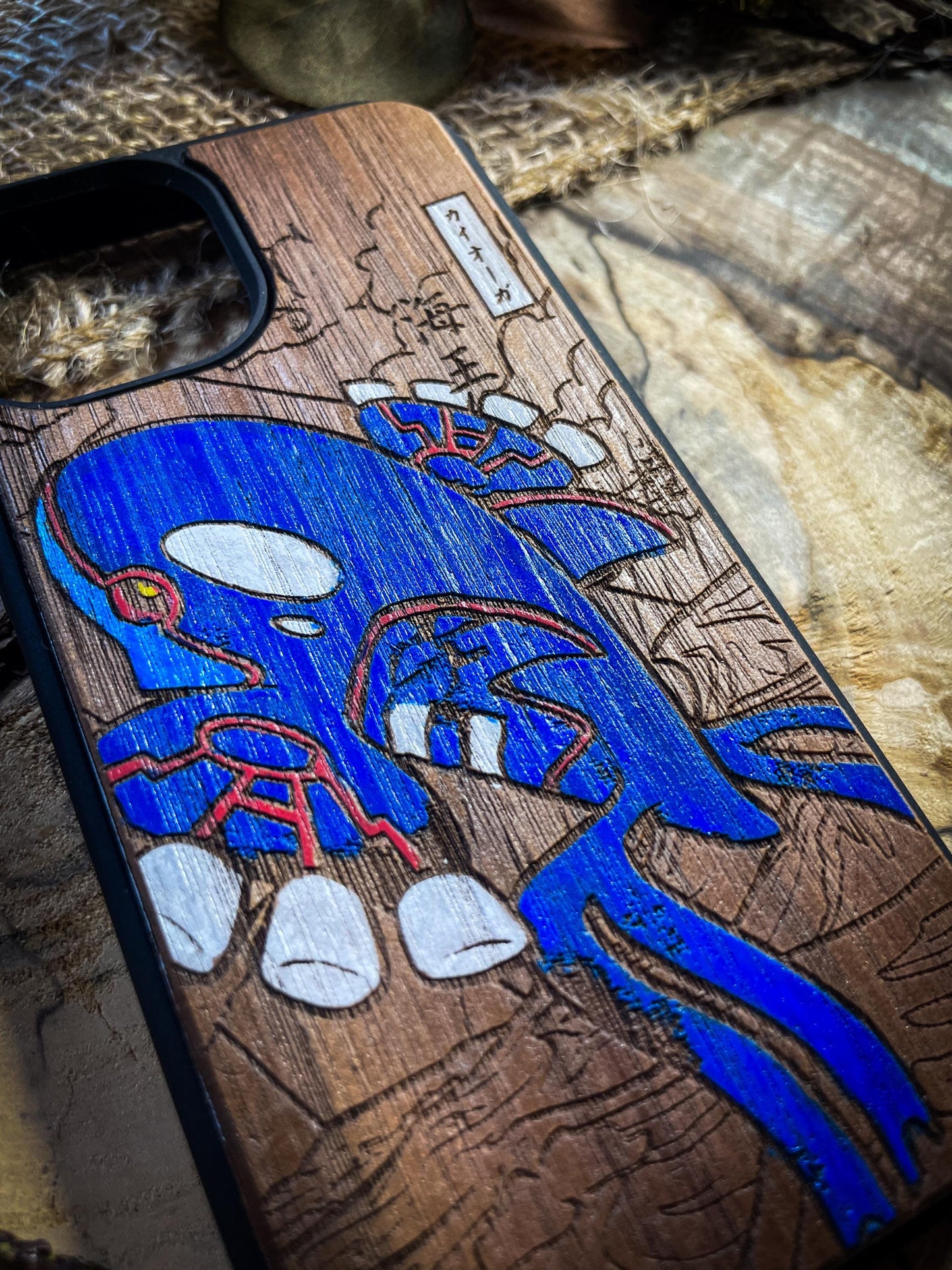 Japanese Art Kyogre Wood Phone Case - Unique Ocean-Inspired Design for iPhone 16, Google Pixel, and More SHOP APP