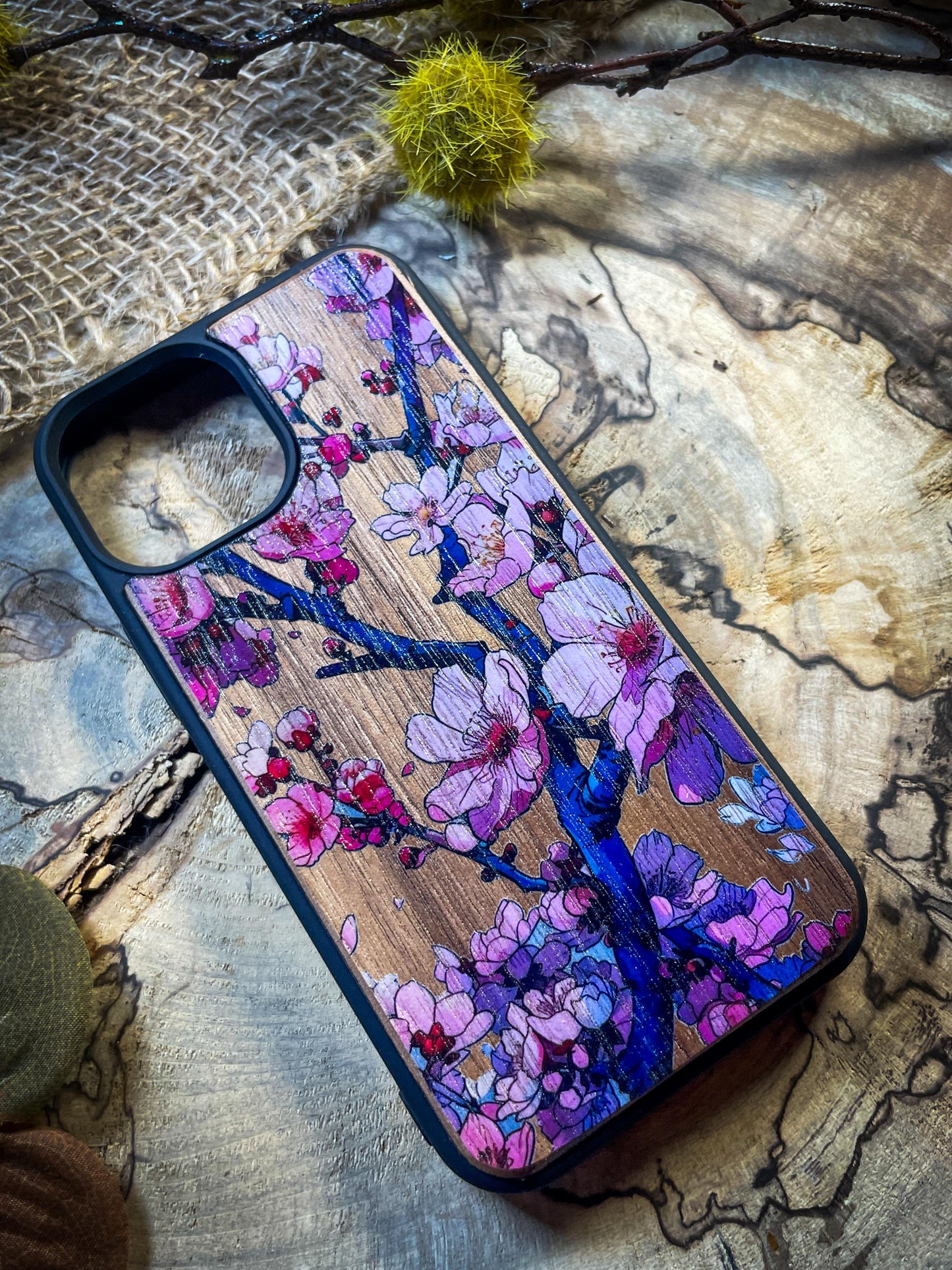 Cherry Blossom Japanese Sakura Tree Wood Phone Case - Elegant Design for Samsung, iPhone 16, Google Pixel, and More!