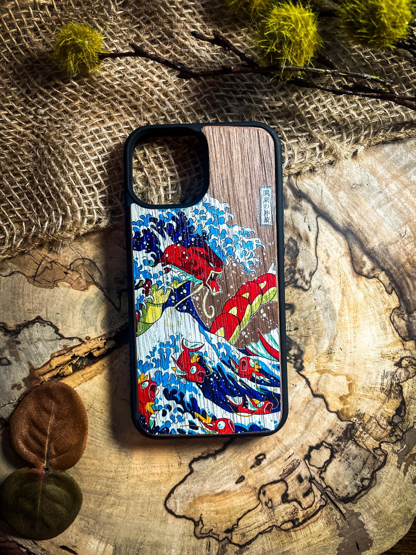 Red Shiny Majestic Dragon & Wave Wood Phone Case - Kanagawa-Inspired Japanese  Monster - iPhone 16 PRO MAX, Samsung S22 S23 S24 Google Pixel