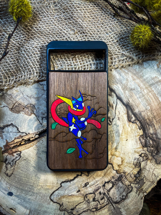 Japanese Ninja Art cute anime cartoon blue monster wolf Wood Phone Case - Unique Legendary -Inspired Design for iPhone 16, Google Pixel