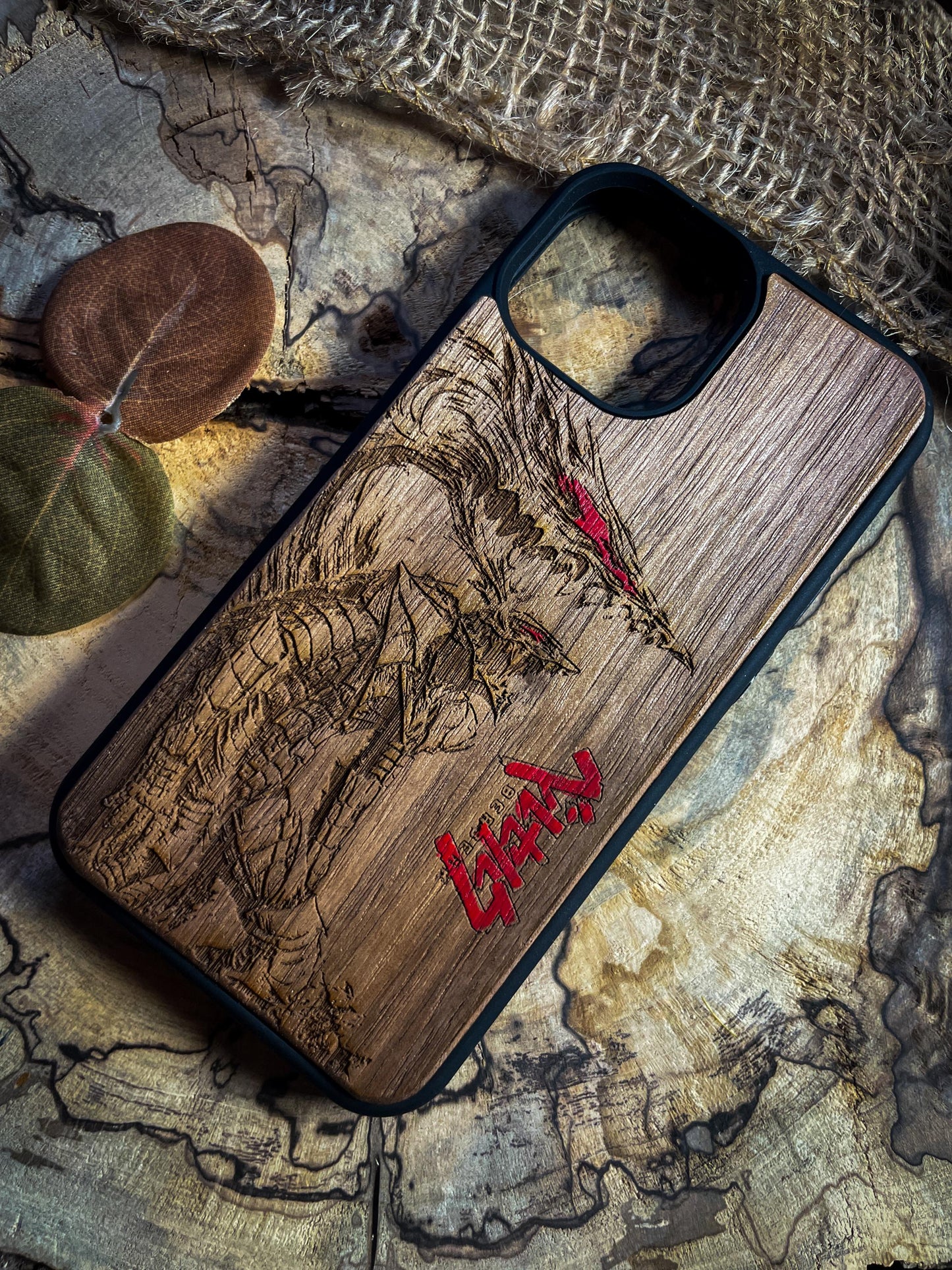 Dark Gothic Red Japanese Anime Demon Logo Wood Phone Case - Skull & Anime Inspired Design SHOP APP