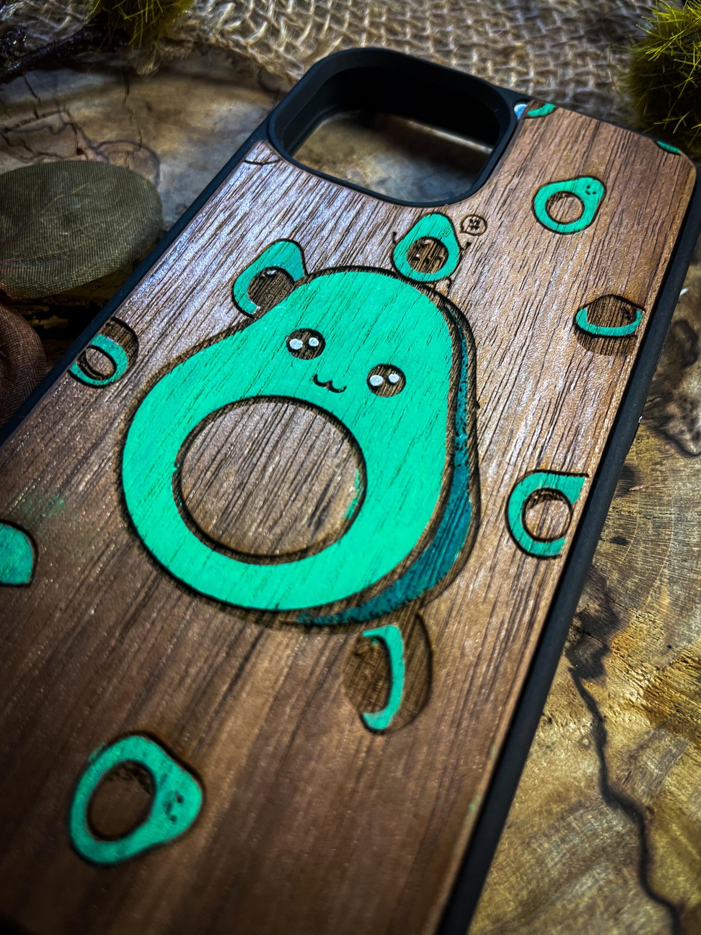 Cute Avocado phone case hand painted Wood Phone Case - Elegant Design for Samsung, iPhone 16, Google Pixel, and More! SHOP APP