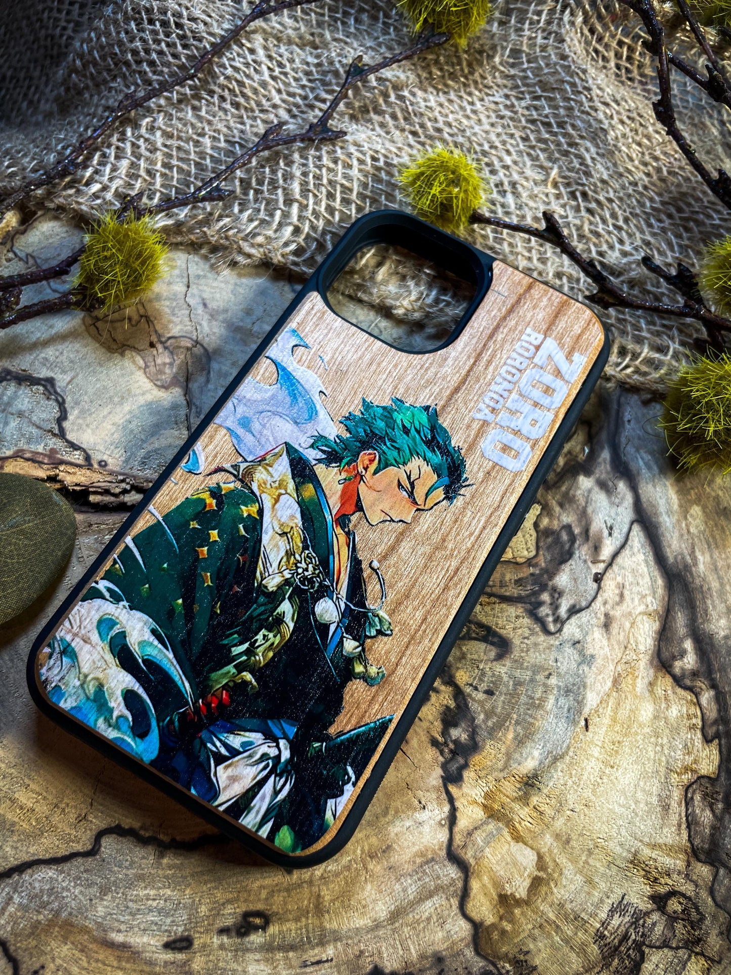 Swordsman’s Resolve Wood Phone case  for iPhone, Samsung, and Google Pixel Anime  Pirate Straw Logo Wood Phone Case SHOP APP