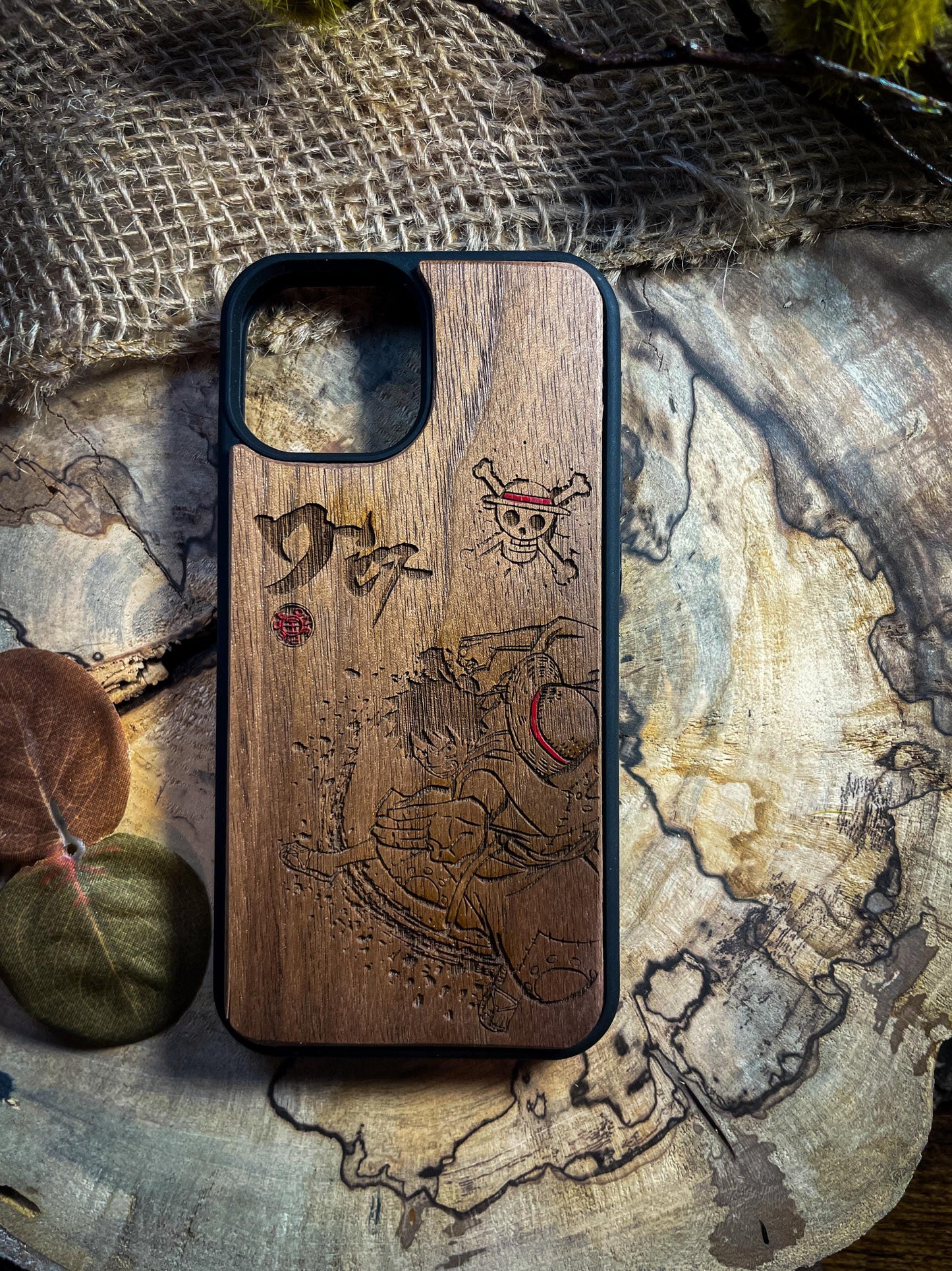 Hand-Painted Pirate Straw Logo Wood Phone Case - Nautical Adventure Awaits!