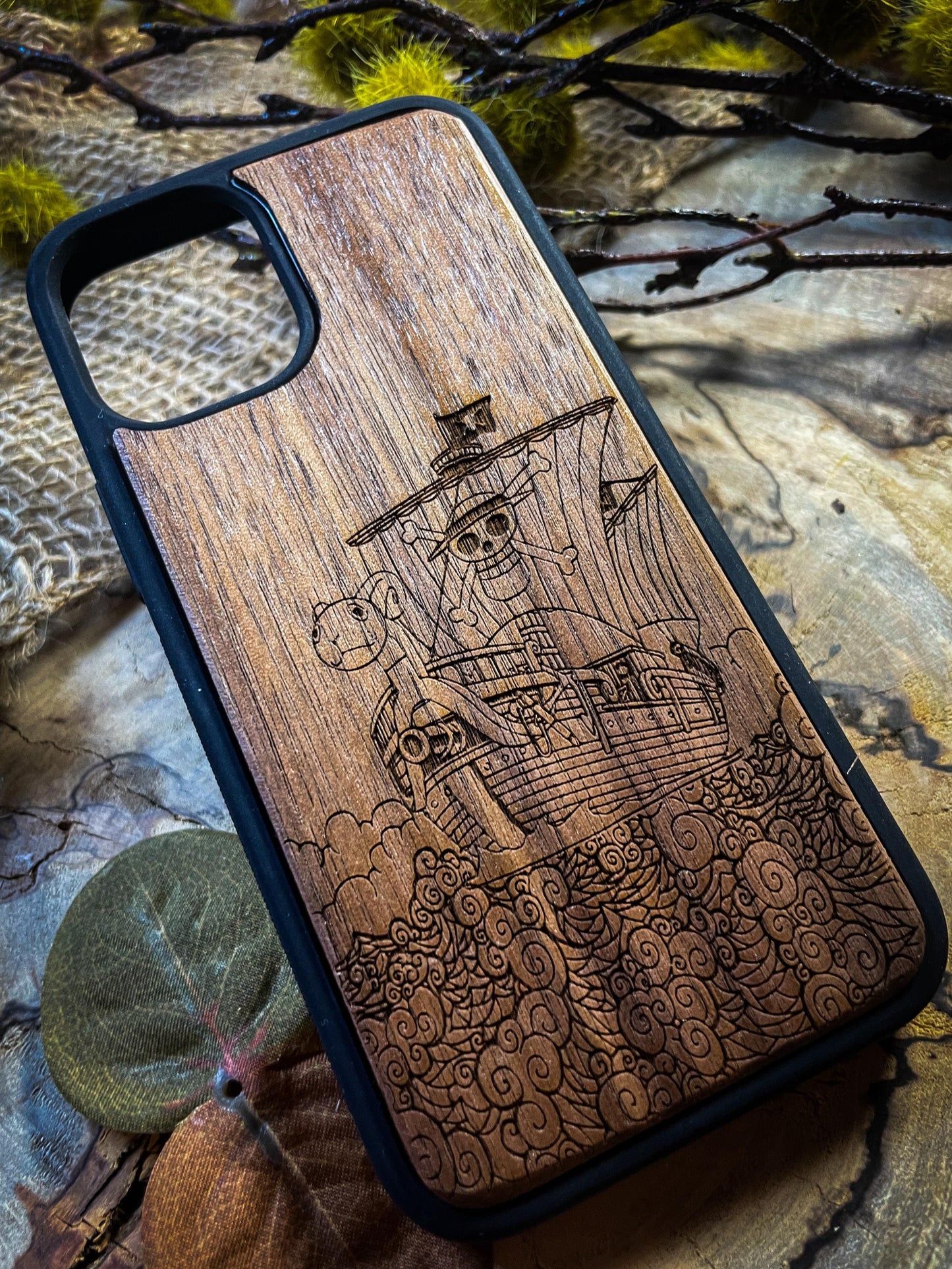 Boat Pirate Logo  Comic Art Wood Phone Case - Nautical Adventure Awaits!