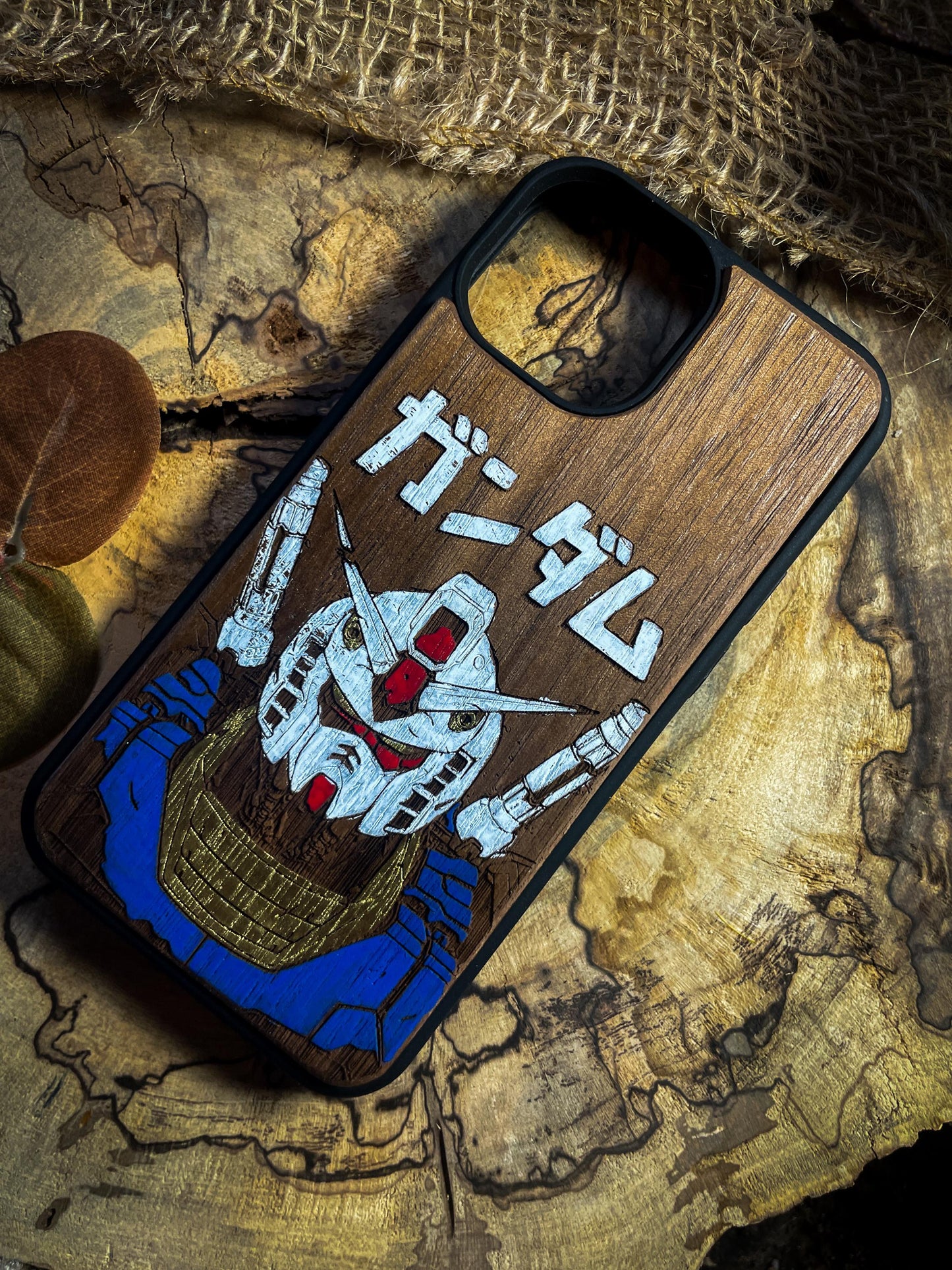 Japanese Robot Wood Phone Case Featuring a Futuristic Mech Design - Unique and Stylish for iPhone 16, Google Pixel, and More