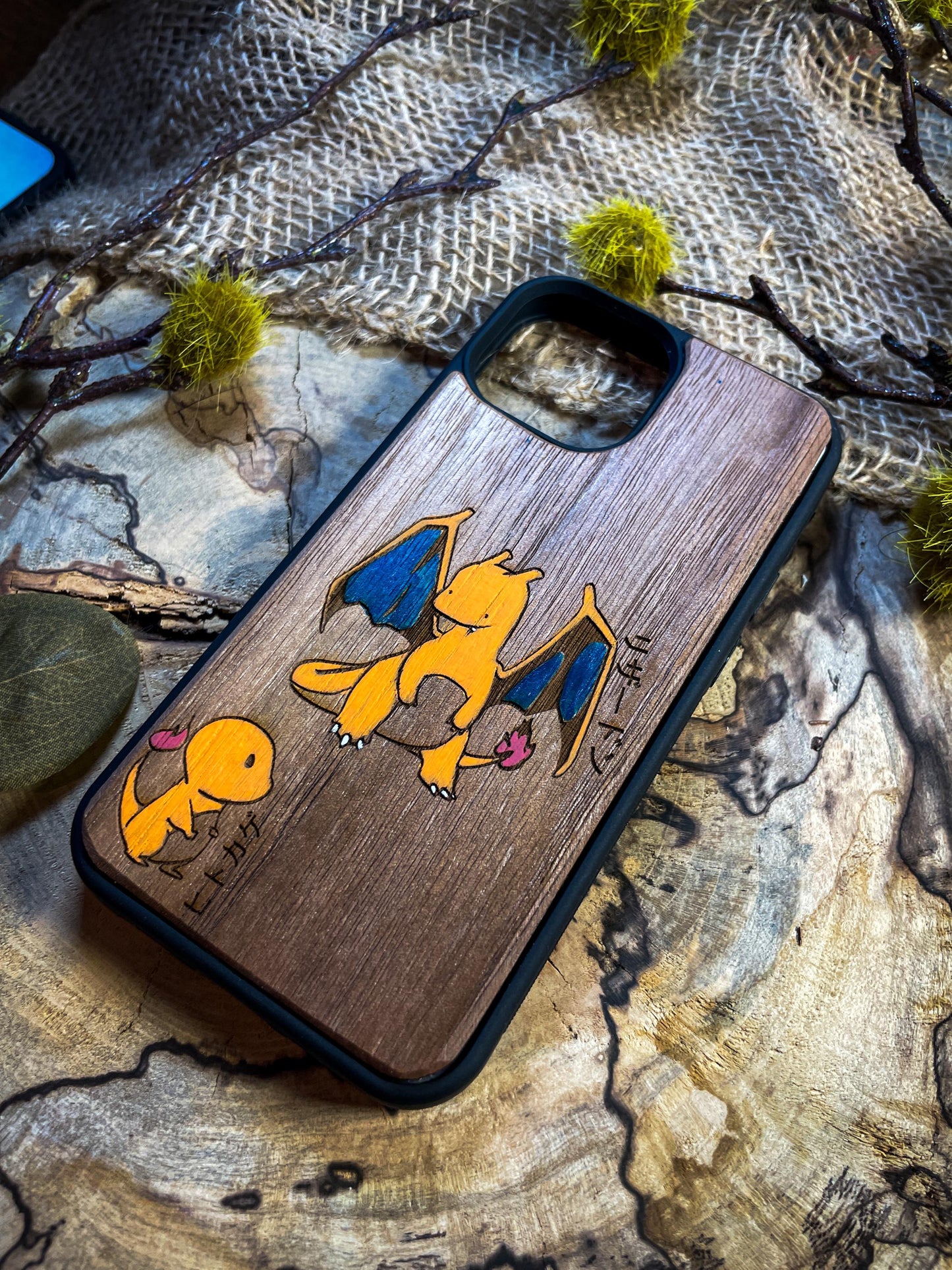 Cute Kawaii Japanese Anime Dragon Fire Card Game  Wood Phone Case for iPhone, Samsung, and Google Pixels SHOP APP