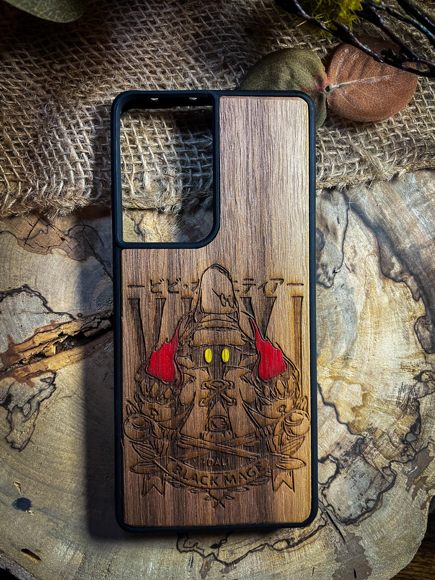 Black Mage Inspired Wood Phone Case for iPhone, Samsung, and Google Pixels