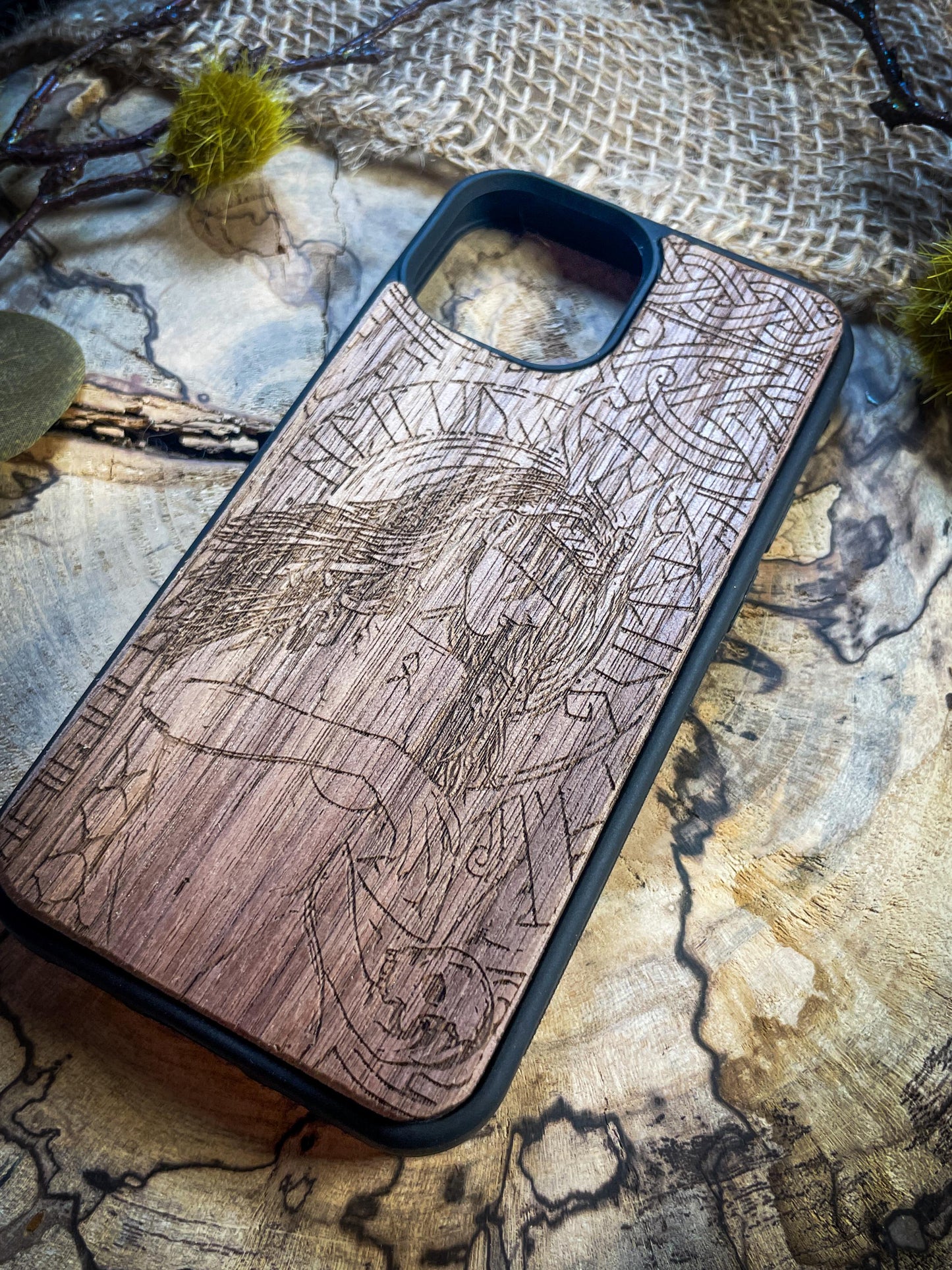 Viking Godess Compass Tree of life  Nordic Runes Symbol  Medieval mythology Vegvisir Wood Phone case for Samsung, Iphone and Google Pixel SHOP APP