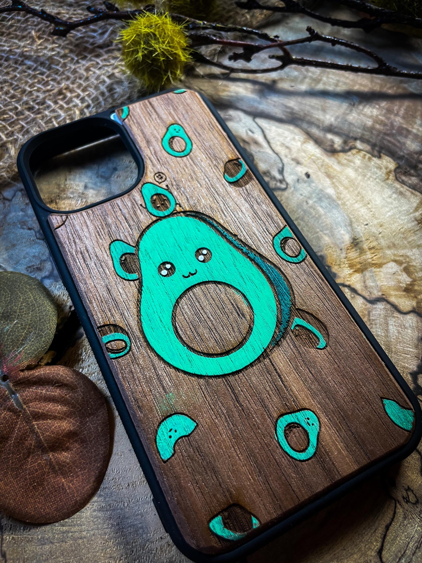 Cute Avocado phone case hand painted Wood Phone Case - Elegant Design for Samsung, iPhone 16, Google Pixel, and More! SHOP APP