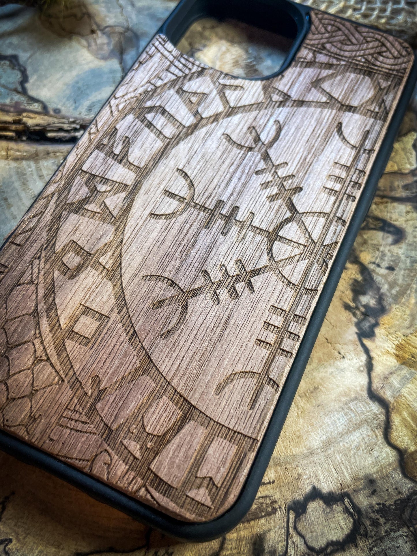 Viking Compass Tree of life  Nordic Runes Symbol  Medieval mythology Vegvisir Wood Phone case for Samsung, Iphone and Google Pixel