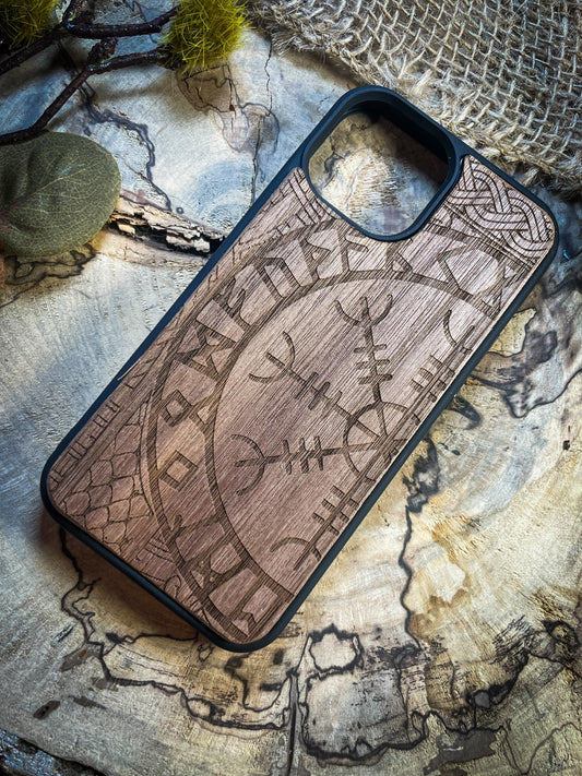 Viking Compass Tree of life  Nordic Runes Symbol  Medieval mythology Vegvisir Wood Phone case for Samsung, Iphone and Google Pixel