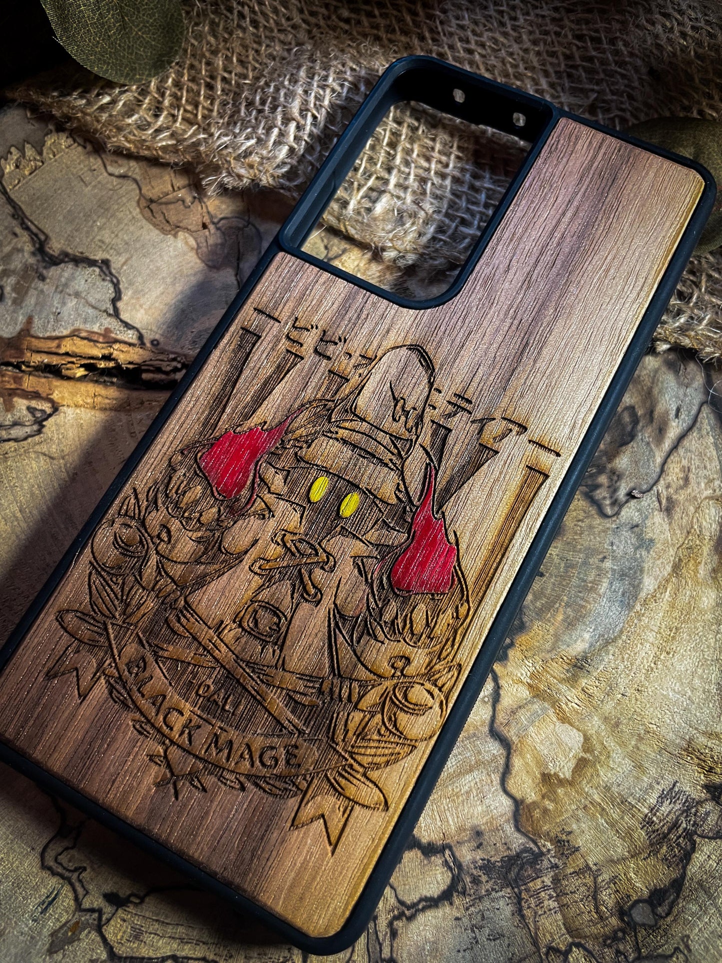 Black Mage Inspired Wood Phone Case for iPhone, Samsung, and Google Pixels