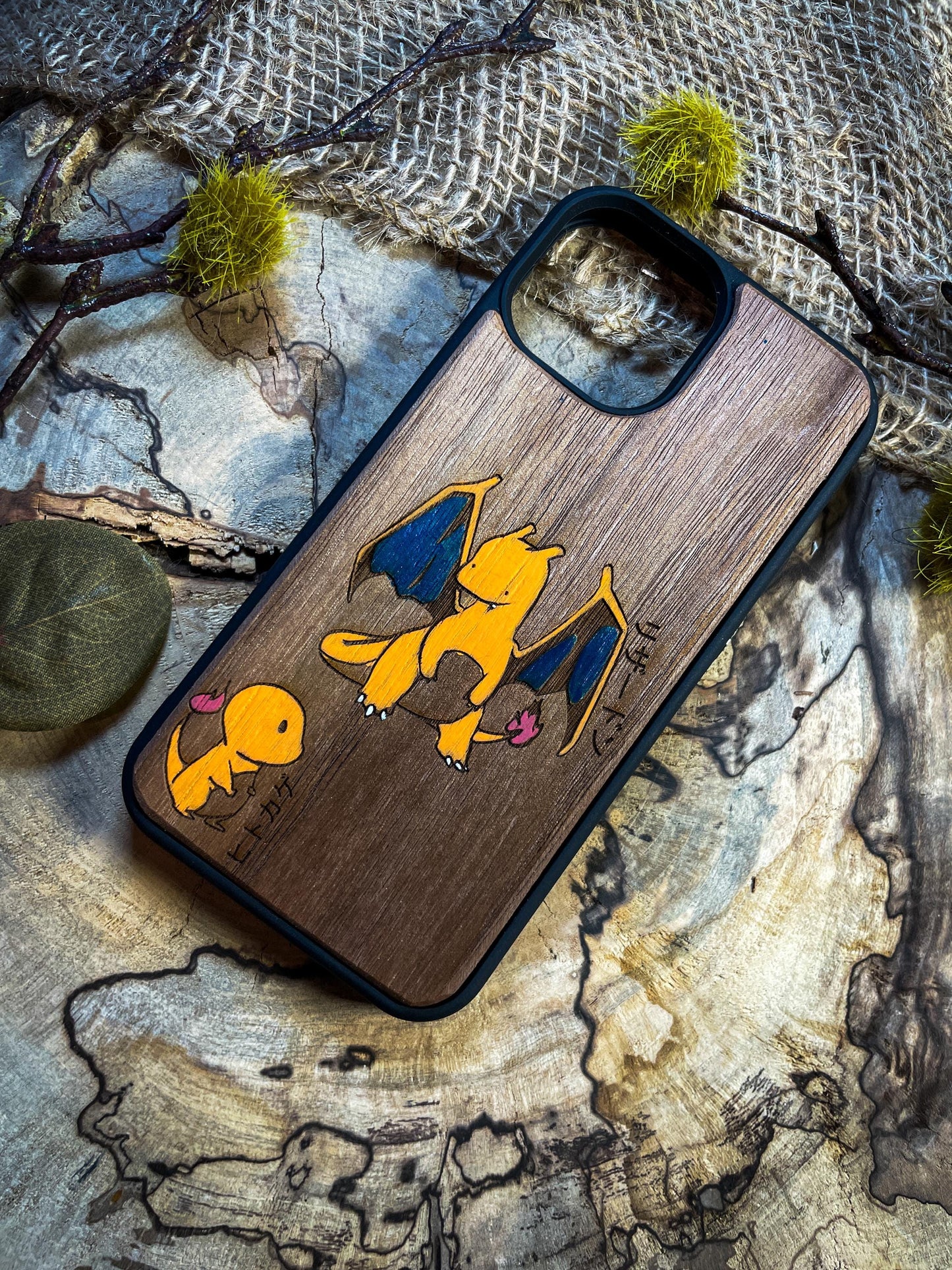 Cute Kawaii Japanese Anime Dragon Fire Card Game  Wood Phone Case for iPhone, Samsung, and Google Pixels SHOP APP