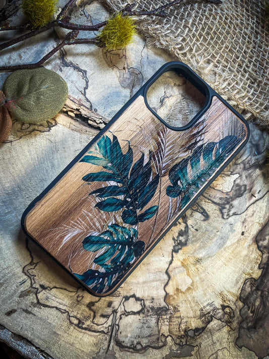 Tropical Jungle Leaves Wood Phone Case for iPhone, Samsung, and Google Pixel – Preppy & Fresh Aesthetic SHOP APP