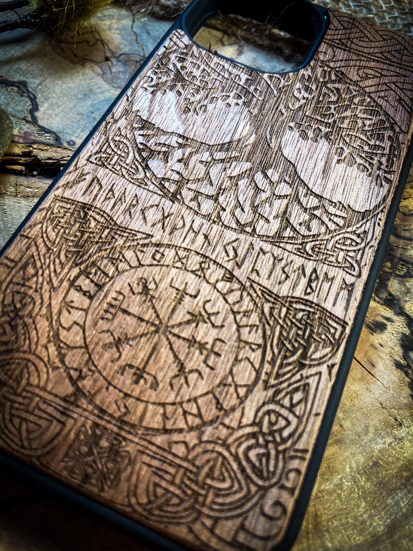 Viking Compass Tree of life  Nordic Runes Symbol  Medieval mythology Vegvisir Wood Phone case for Samsung, Iphone and Google Pixel SHOP APP