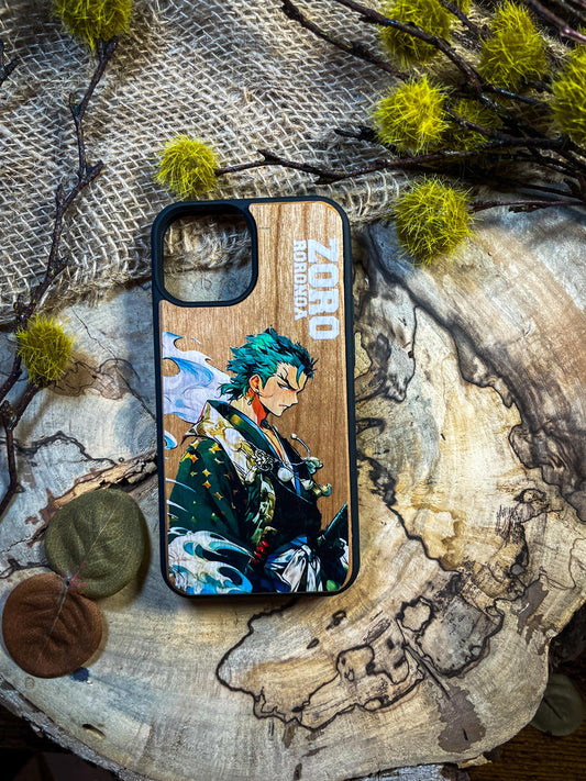 Swordsman’s Resolve Wood Phone case  for iPhone, Samsung, and Google Pixel Anime  Pirate Straw Logo Wood Phone Case