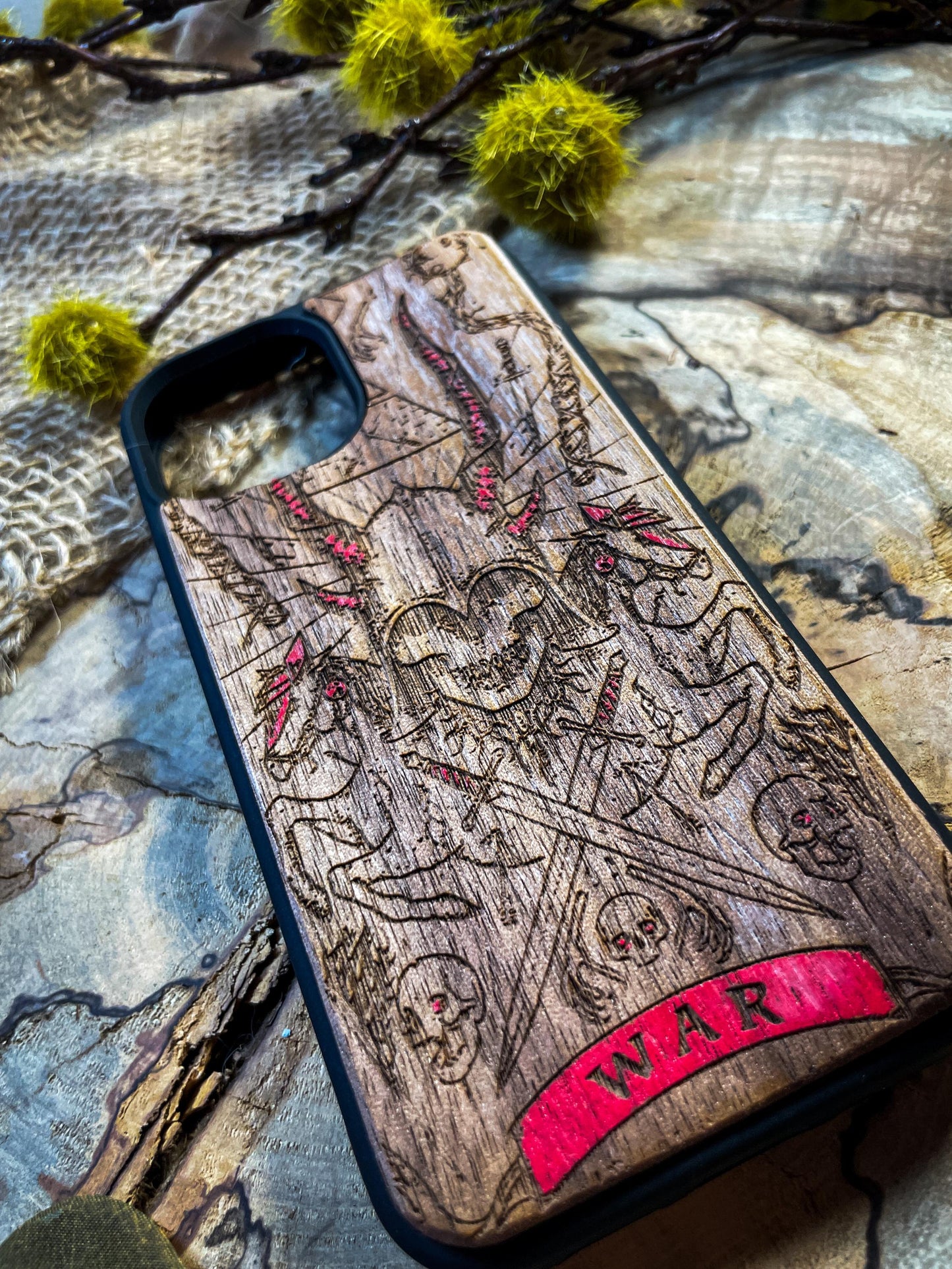 Skull of War Wood Phone Case for iPhone, Samsung, and Google Pixel – Dark, Bold, and Unique SHOP APP