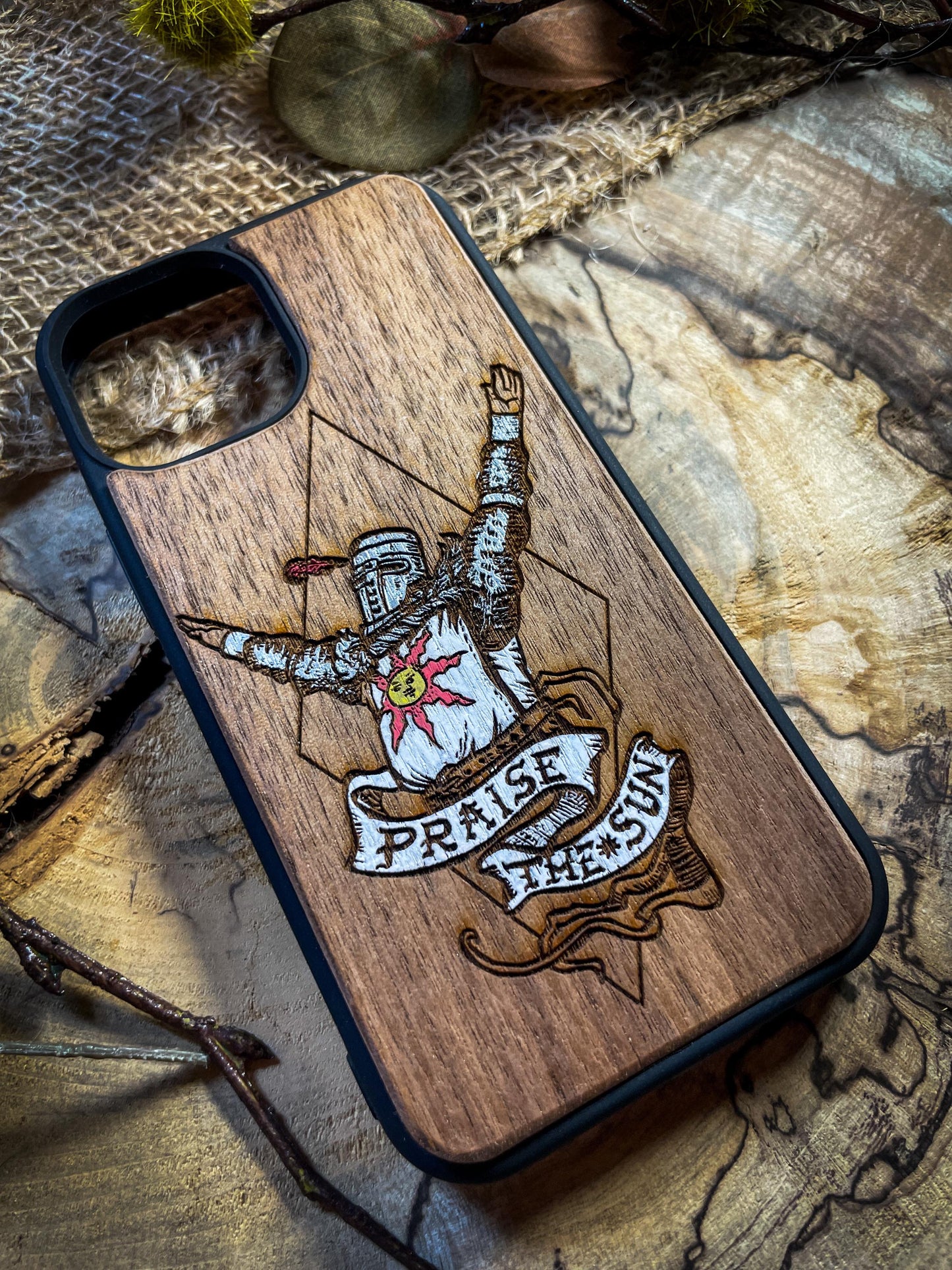 Praise the Sun Fantasy Inspired Wood Phone Case - '' Knight Design - iPhone 16 PRO MAX, Samsung S20 S21 S22 S23 S24 N ULTRA, Google Pixel