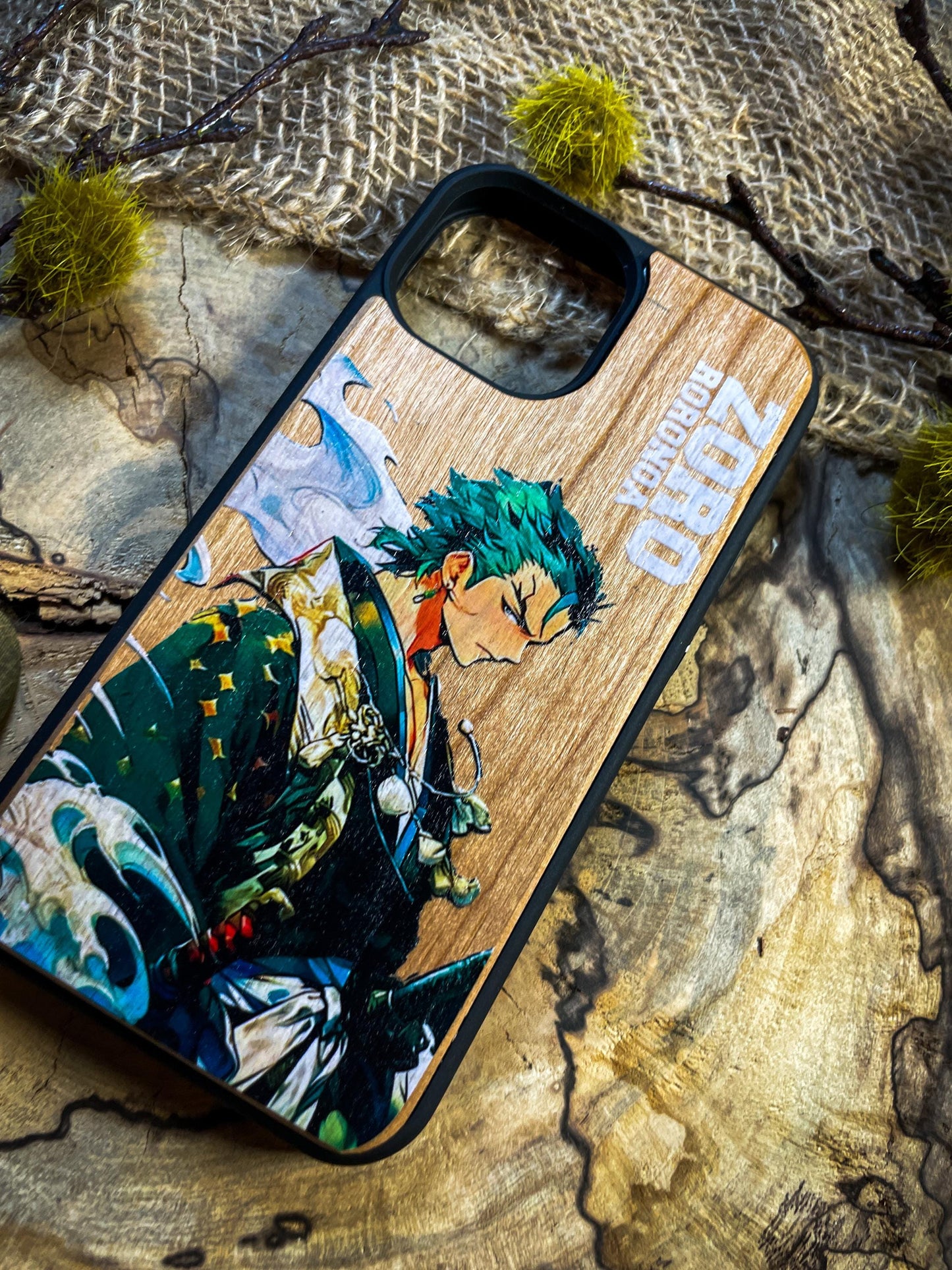 Swordsman’s Resolve Wood Phone case  for iPhone, Samsung, and Google Pixel Anime  Pirate Straw Logo Wood Phone Case SHOP APP