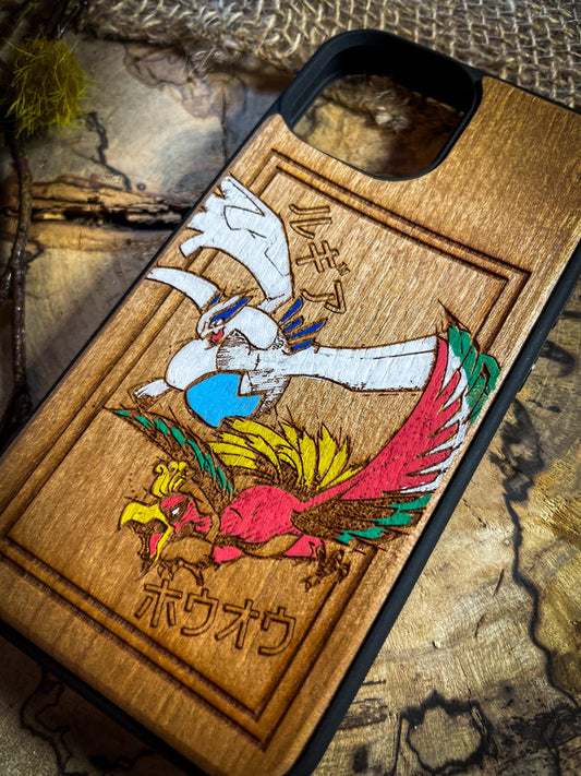 Legendary Dual Birds Wood Phone Case - Japanese anime Inspired Mythical Design - iPhone 16 PRO MAX Samsung S20 S21 S22 S23 S24 Google Pixel