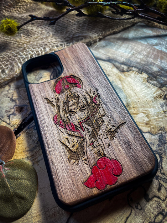 Sharingan Ninja Anime Samurai Japanese Manga wood phone case fo iphone samsung and google pixel