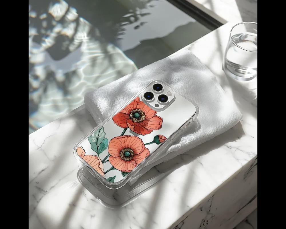 a phone case sitting on top of a table next to a glass of water