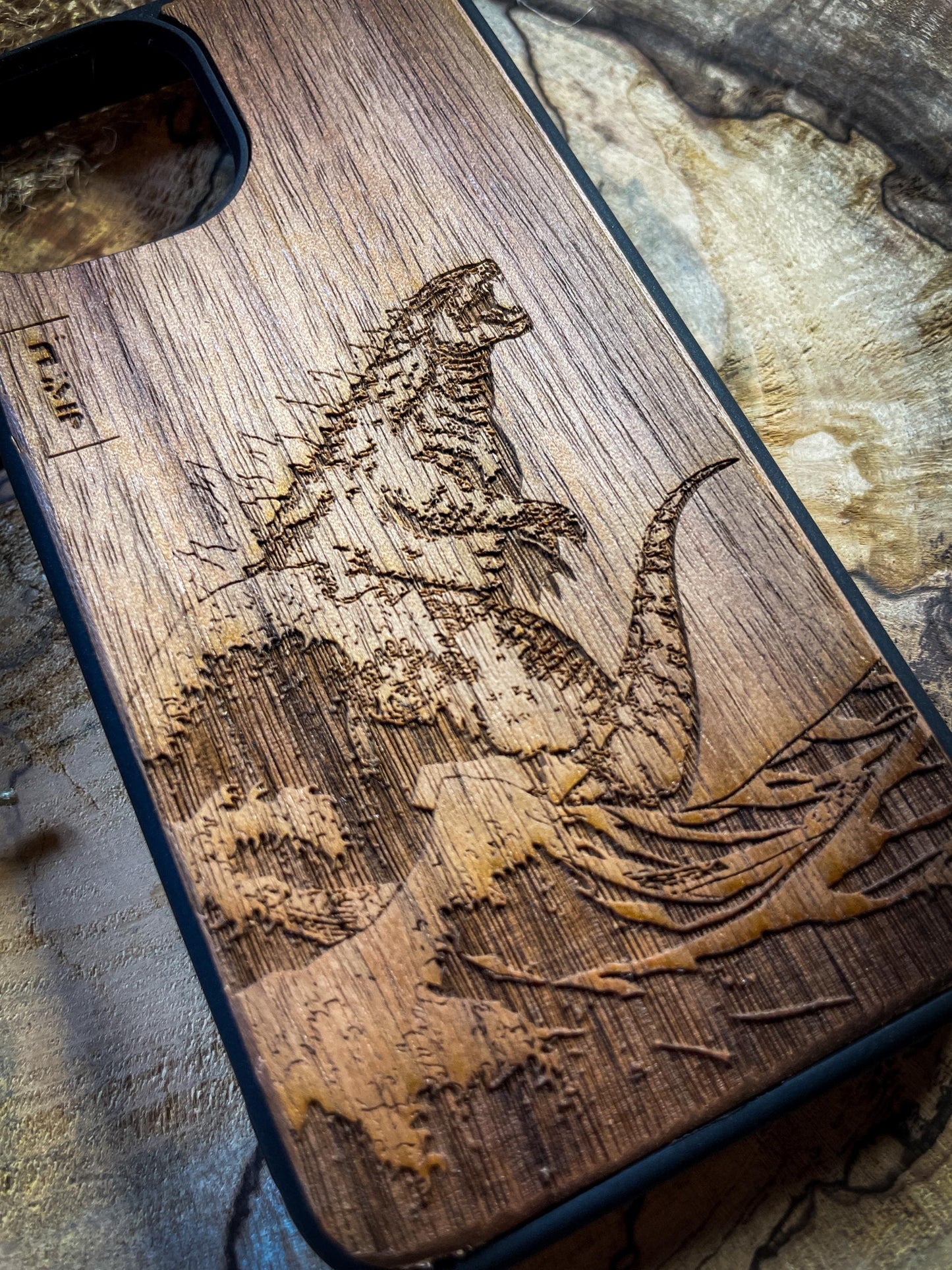 Epic Kaiju Japanese Monster Dinosaur Sea Monster Wood phone case for Iphone ,Samsung and Google pixel SHOP APP