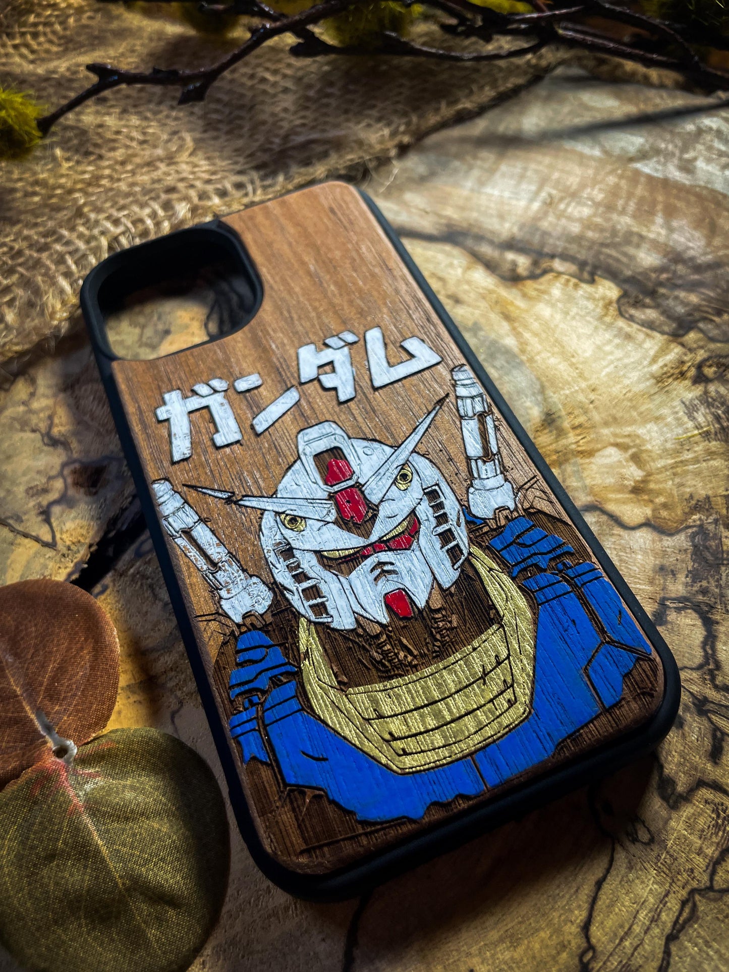 Japanese Robot Wood Phone Case Featuring a Futuristic Mech Design - Unique and Stylish for iPhone 16, Google Pixel, and More