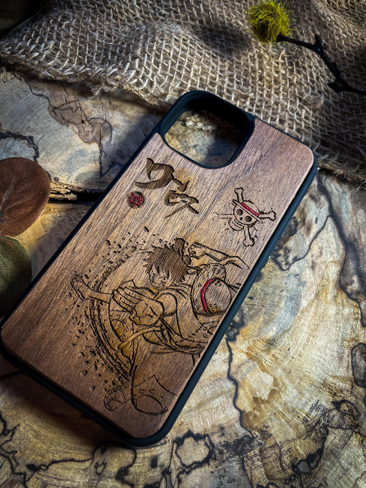 Hand-Painted Pirate Straw Logo Wood Phone Case - Nautical Adventure Awaits! SHOP APP