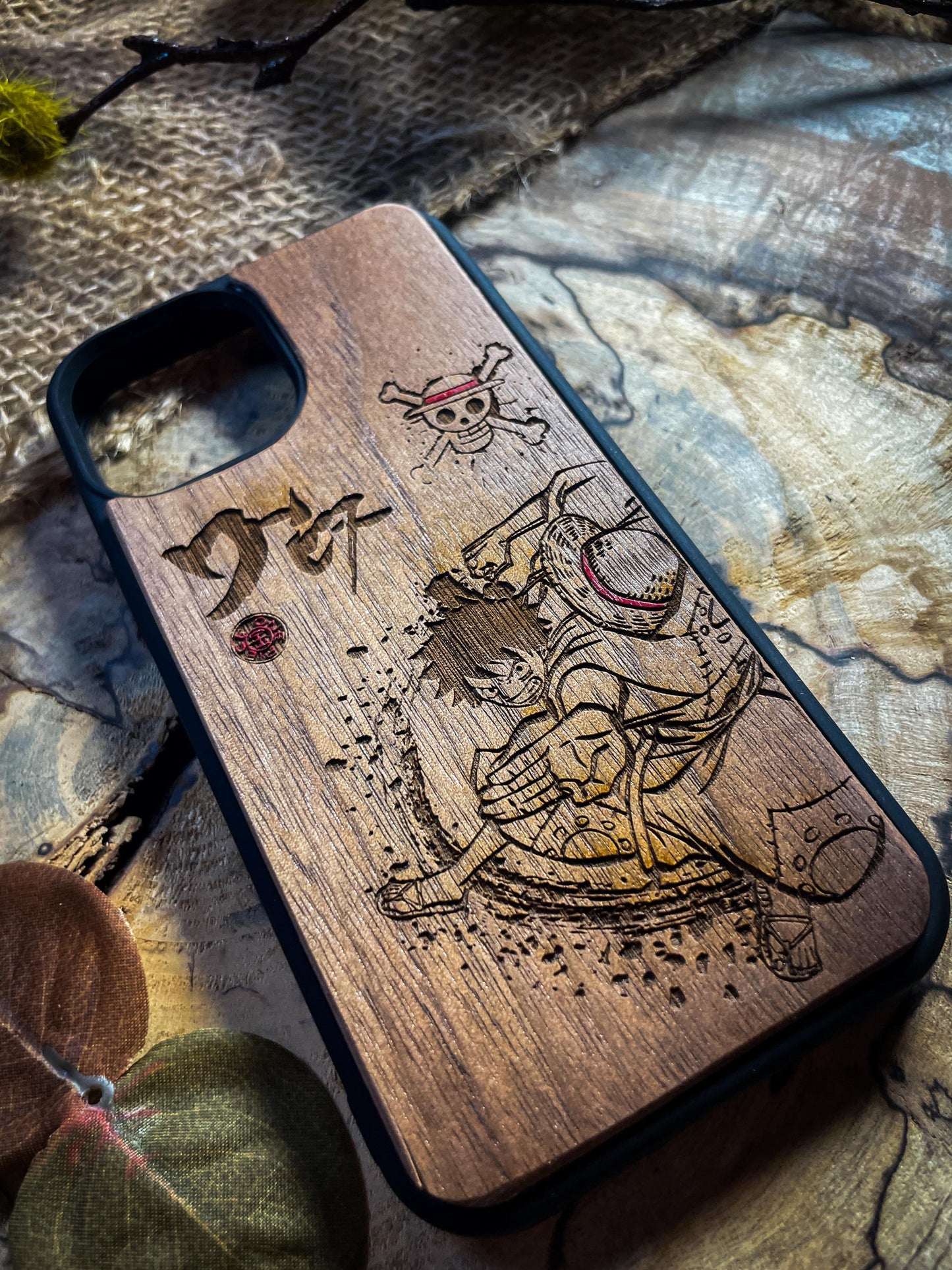 Hand-Painted Pirate Straw Logo Wood Phone Case - Nautical Adventure Awaits! SHOP APP