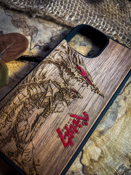 Dark Gothic Red Japanese Anime Demon Logo Wood Phone Case - Skull & Anime Inspired Design