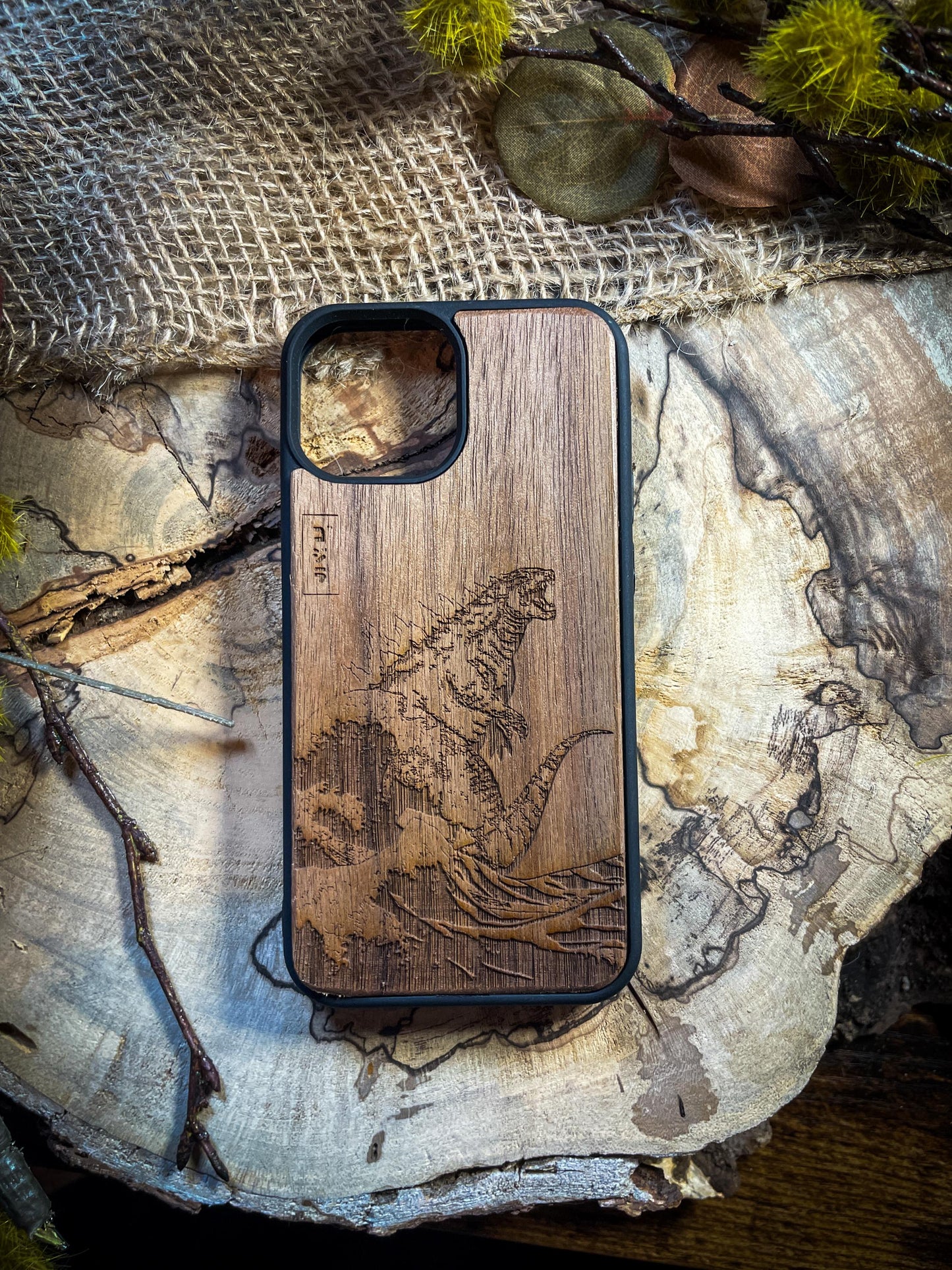 Epic Kaiju Japanese Monster Dinosaur Sea Monster Wood phone case for Iphone ,Samsung and Google pixel SHOP APP