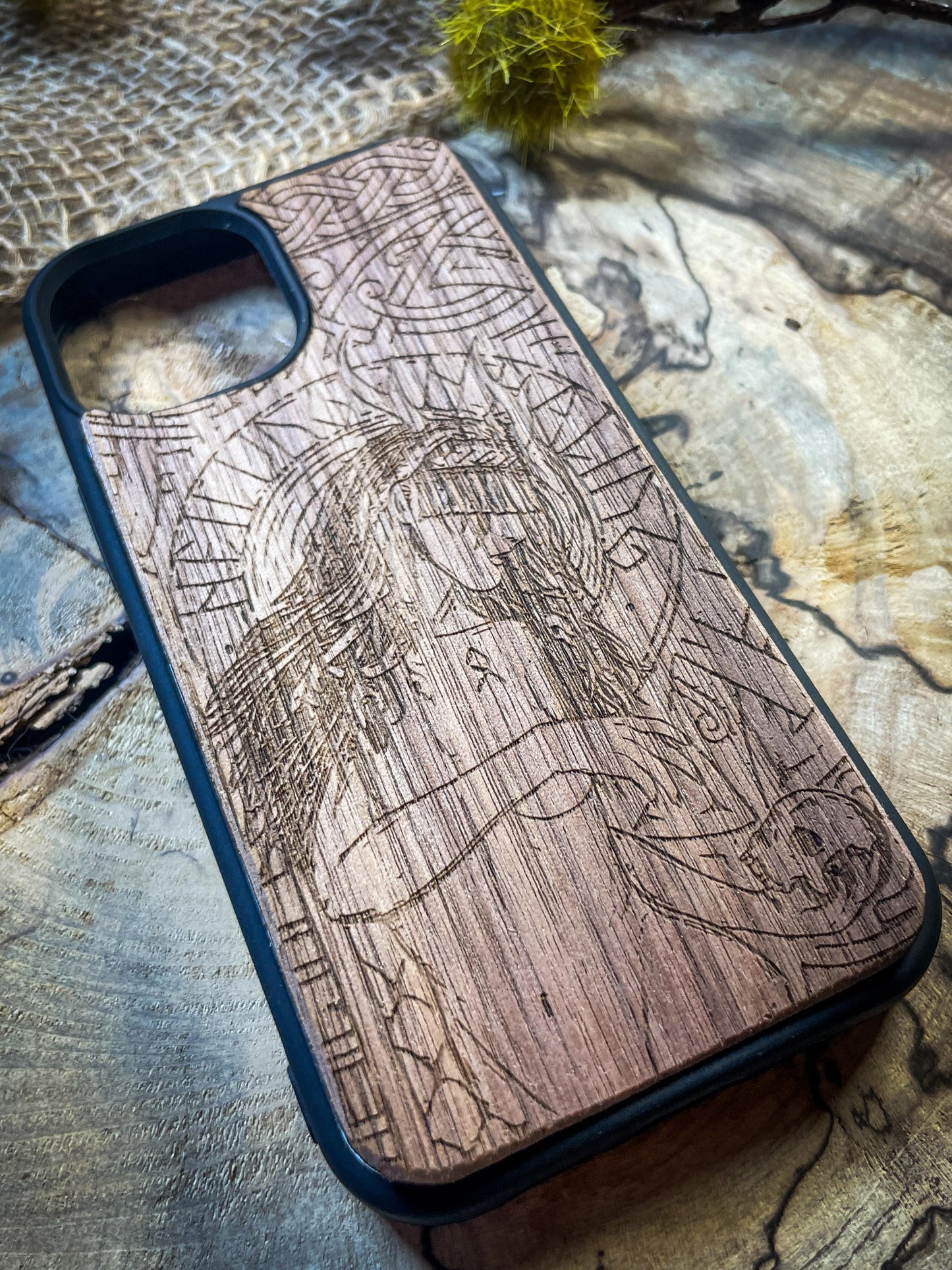 Viking Godess Compass Tree of life  Nordic Runes Symbol  Medieval mythology Vegvisir Wood Phone case for Samsung, Iphone and Google Pixel SHOP APP