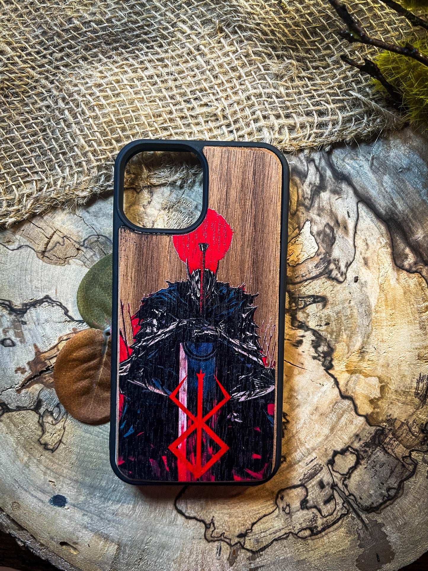 Dark Gothic Red Japanese Anime Demon Logo Wood Phone Case - Skull & Anime Inspired Design SHOP APP