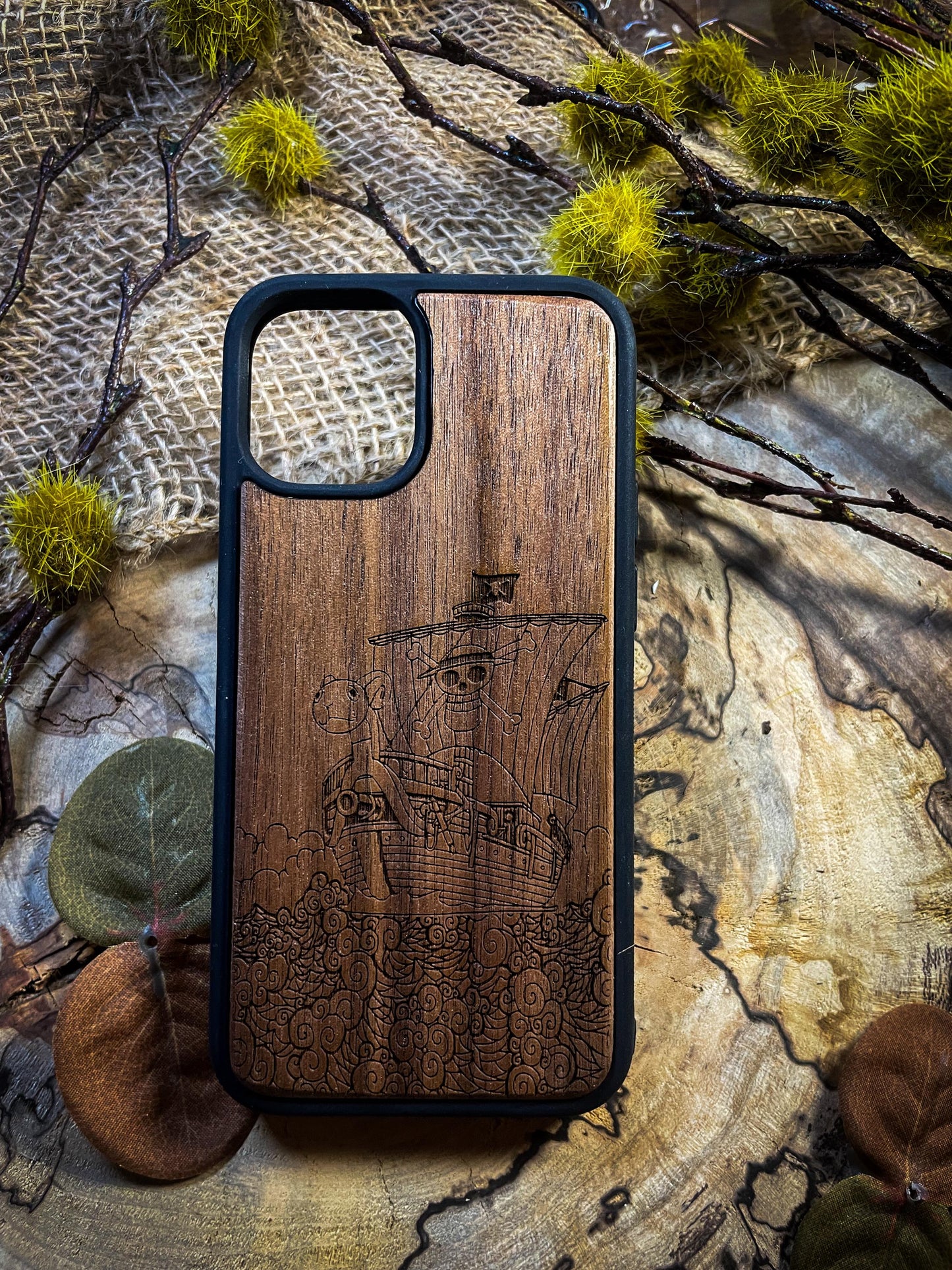 Boat Pirate Logo  Comic Art Wood Phone Case - Nautical Adventure Awaits!