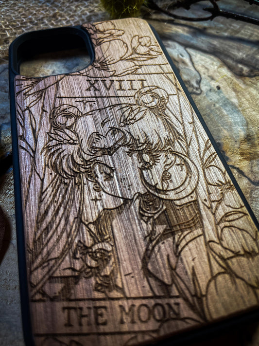 Moonlight Guardian Wood Phone Case – Lunar Warrior Inspired - iPhone 16 PRO MAX, Samsung S22 S23 S24 Google Pixel SHOP APP