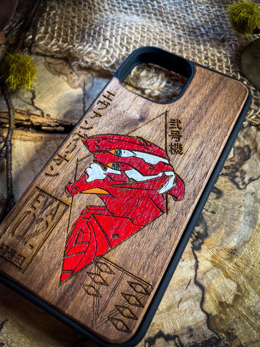 EVA 02 Wood Phone Case Featuring a Futuristic Mech Design - Unique and Stylish for iPhone 16, Google Pixel, and More SHOP APP