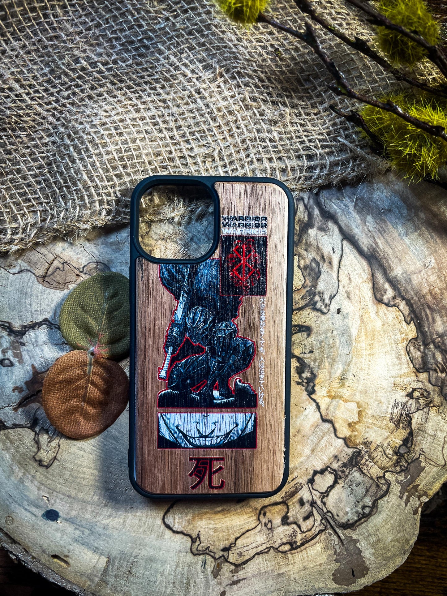 Dark Gothic Red Japanese Anime Demon Logo Wood Phone Case - Skull & Anime Inspired Design SHOP APP