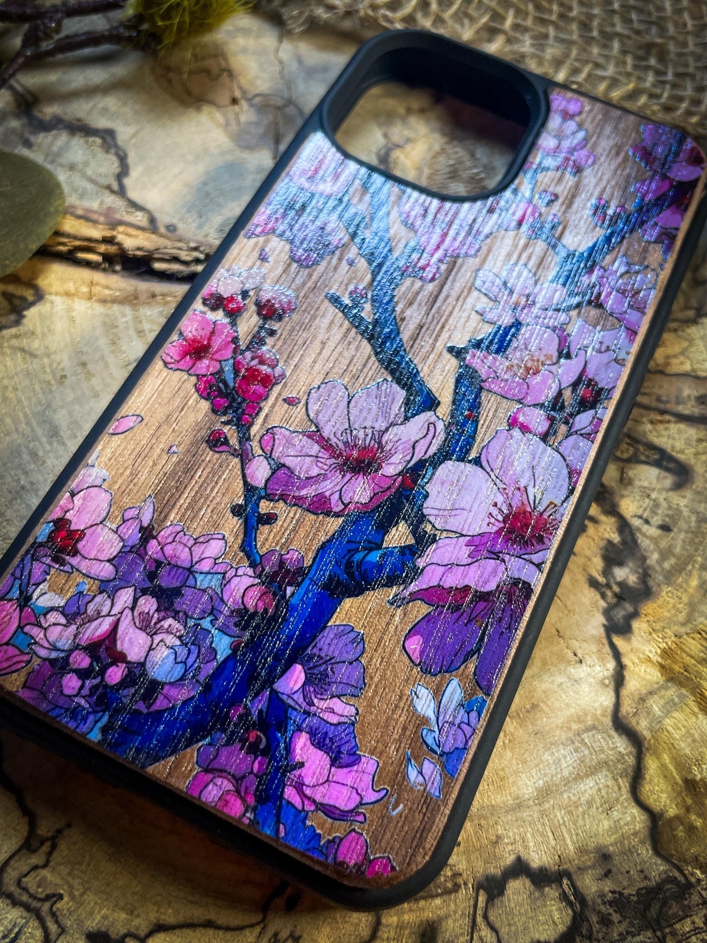 Cherry Blossom Japanese Sakura Tree Wood Phone Case - Elegant Design for Samsung, iPhone 16, Google Pixel, and More!