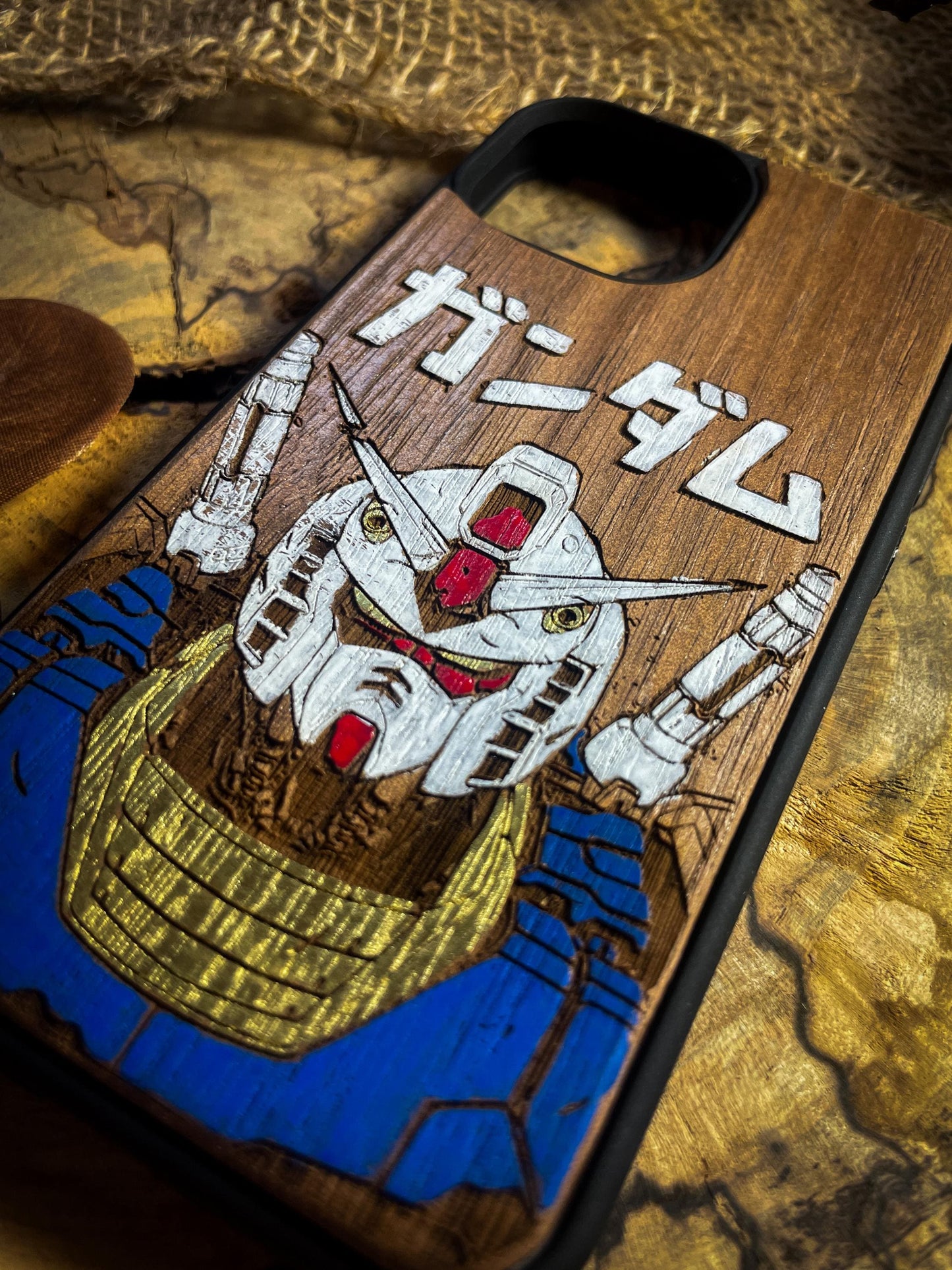 Japanese Robot Wood Phone Case Featuring a Futuristic Mech Design - Unique and Stylish for iPhone 16, Google Pixel, and More