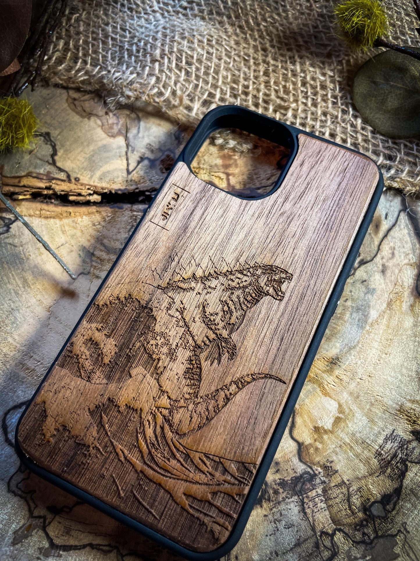 Epic Kaiju Japanese Monster Dinosaur Sea Monster Wood phone case for Iphone ,Samsung and Google pixel SHOP APP