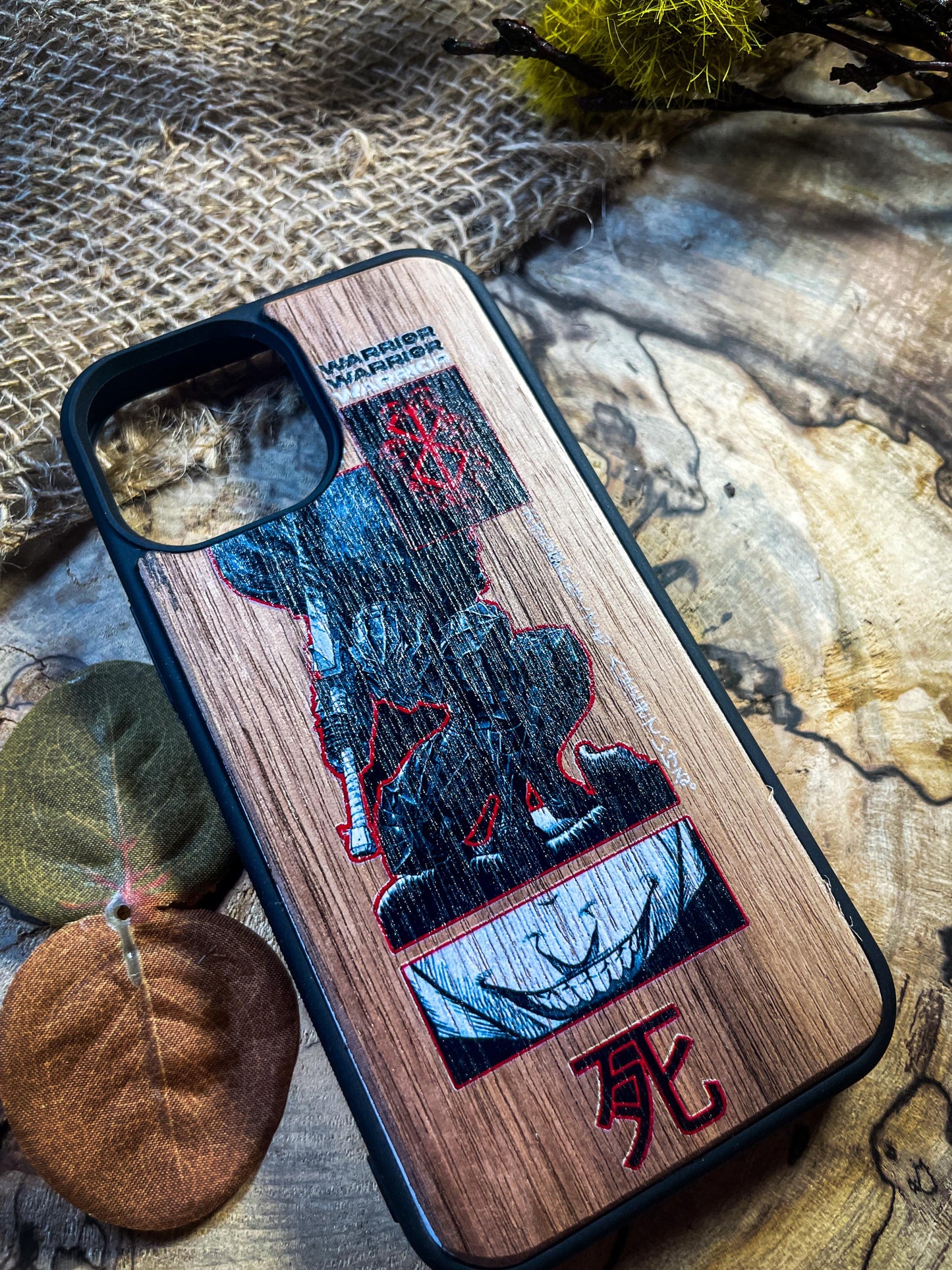 Dark Gothic Red Japanese Anime Demon Logo Wood Phone Case - Skull & Anime Inspired Design SHOP APP