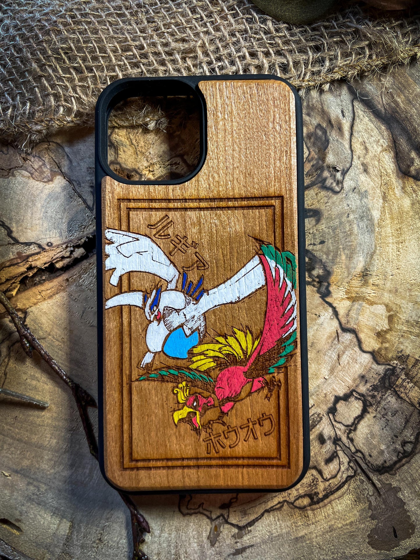 Legendary Dual Birds Wood Phone Case - Japanese anime Inspired Mythical Design - iPhone 16 PRO MAX Samsung S20 S21 S22 S23 S24 Google Pixel