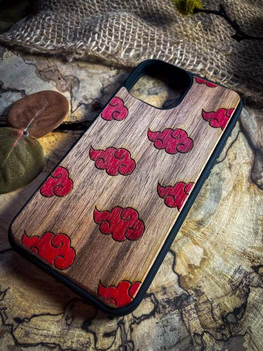 Red Clouds Ninja Anime Samurai Japanese Manga wood phone case fo iphone samsung and google pixel SHOP APP