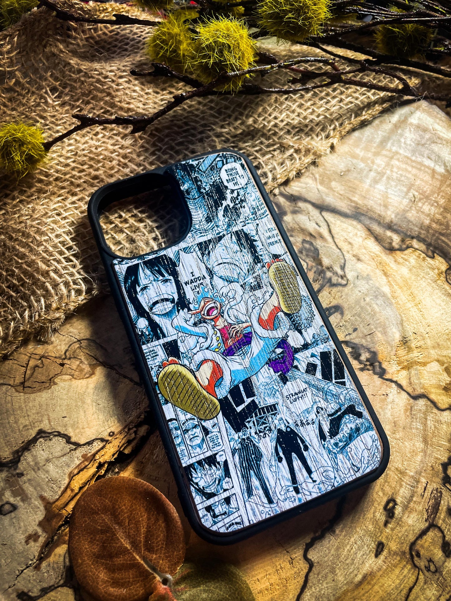 GEAR Pirate Straw Logo Comic Art Wood Phone Case - Nautical Adventure Awaits!