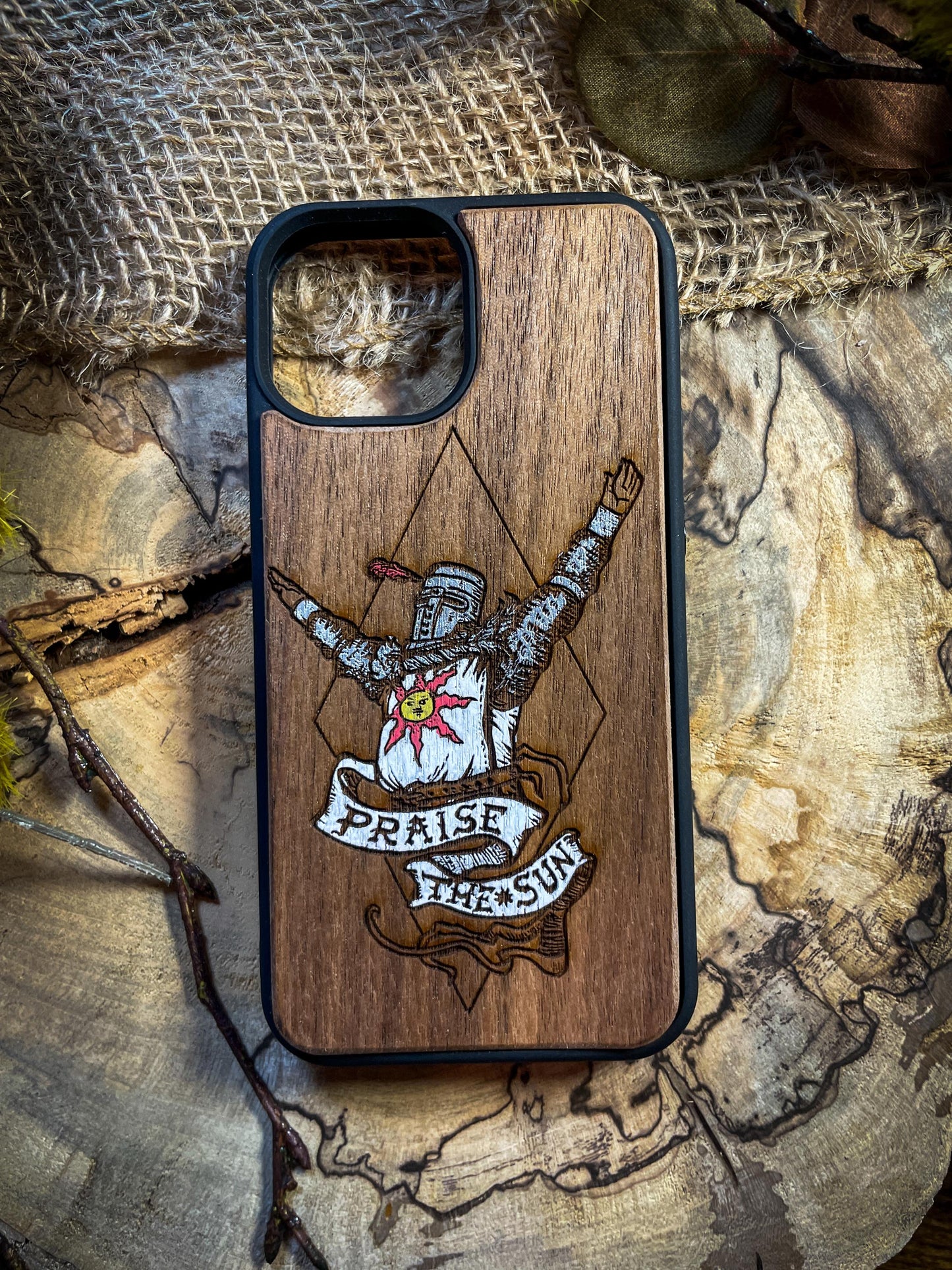 Praise the Sun Fantasy Inspired Wood Phone Case - '' Knight Design - iPhone 16 PRO MAX, Samsung S20 S21 S22 S23 S24 N ULTRA, Google Pixel SHOP APP