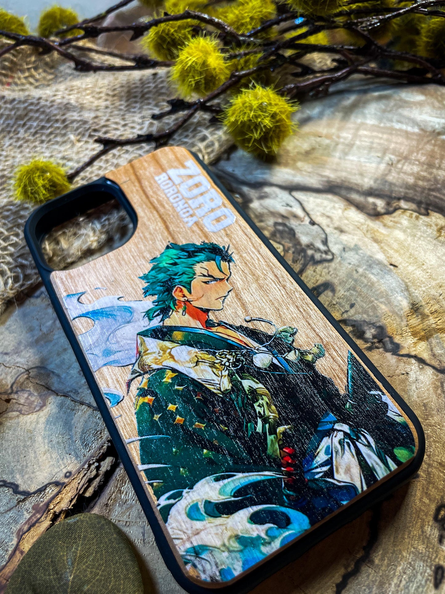 Swordsman’s Resolve Wood Phone case  for iPhone, Samsung, and Google Pixel Anime  Pirate Straw Logo Wood Phone Case